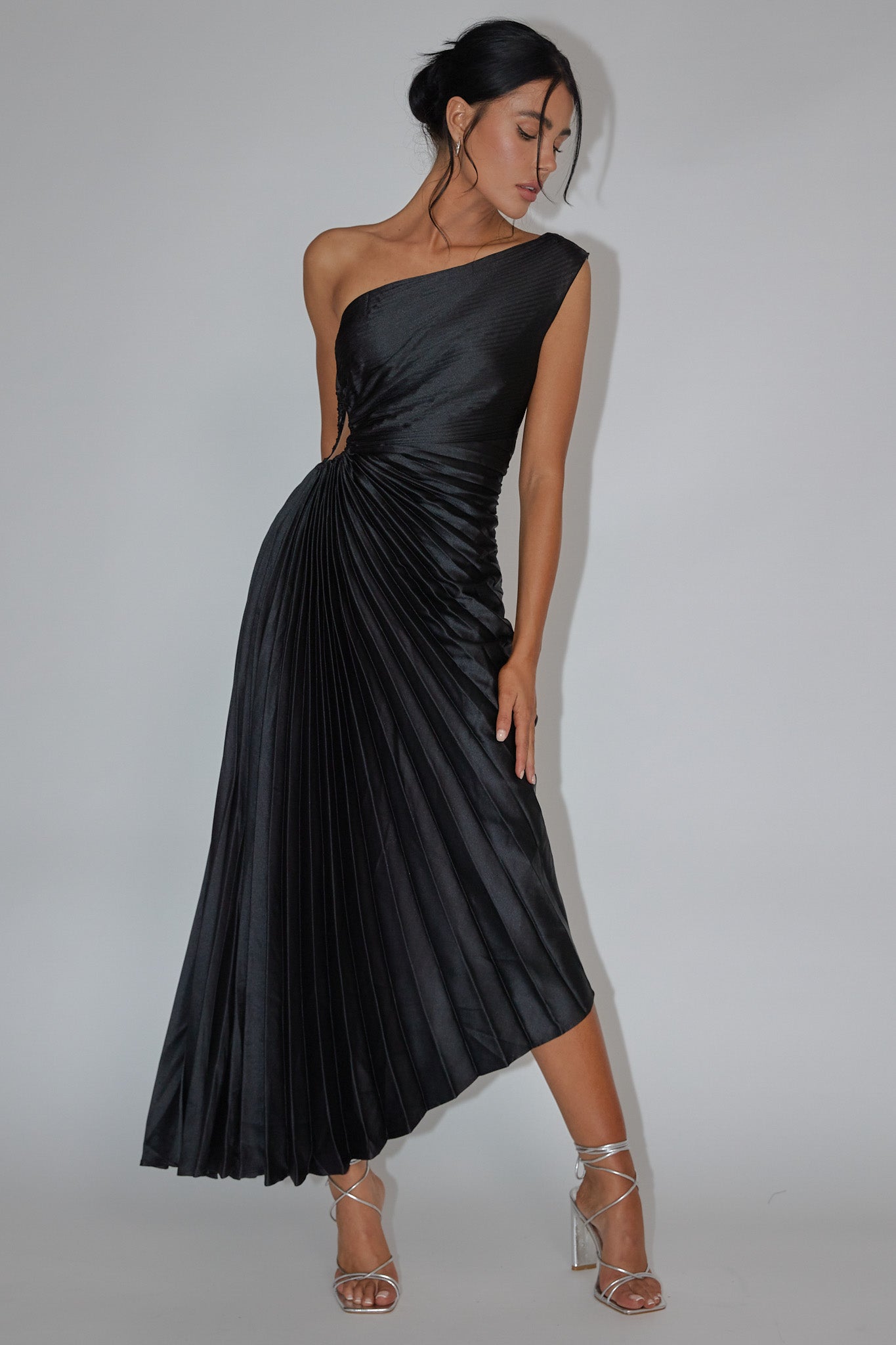 Brooklynn One-Shoulder Accordion Pleat Black by Selfie Leslie Australia