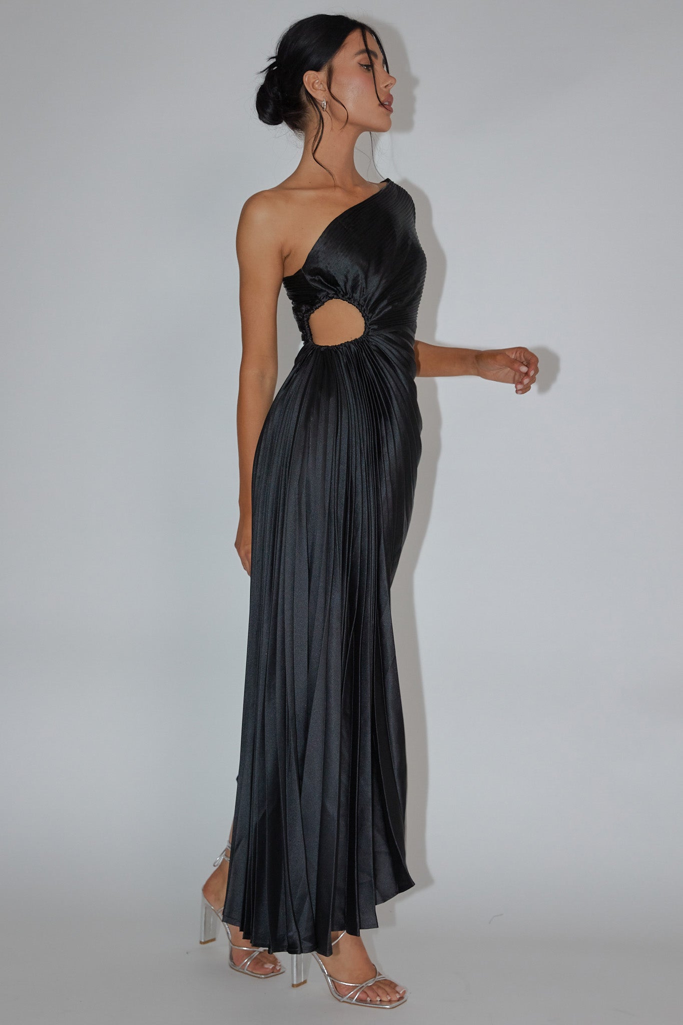 Brooklynn One-Shoulder Accordion Pleat Black by Selfie Leslie Australia