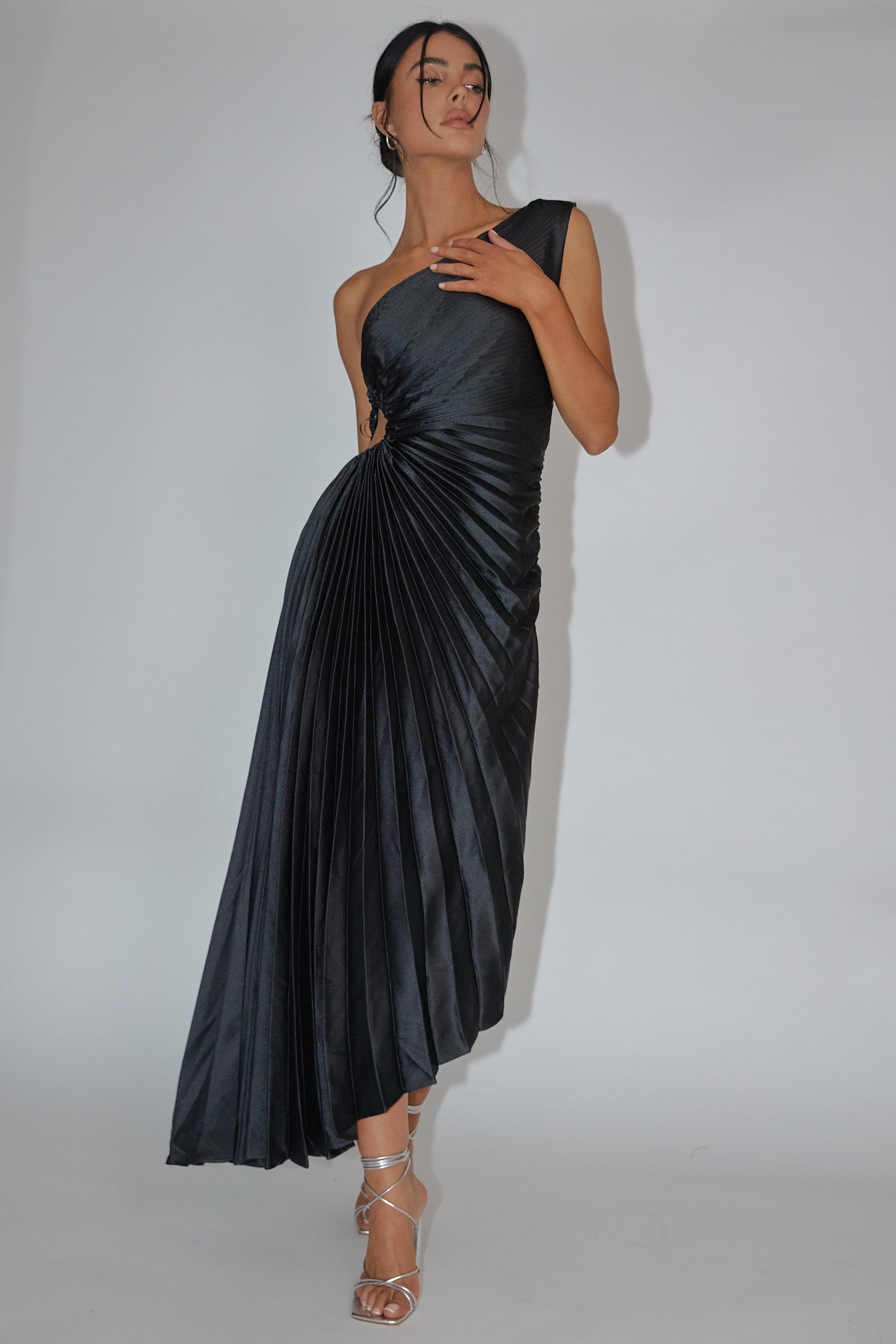Brooklynn One-Shoulder Accordion Pleat Black by Selfie Leslie Australia