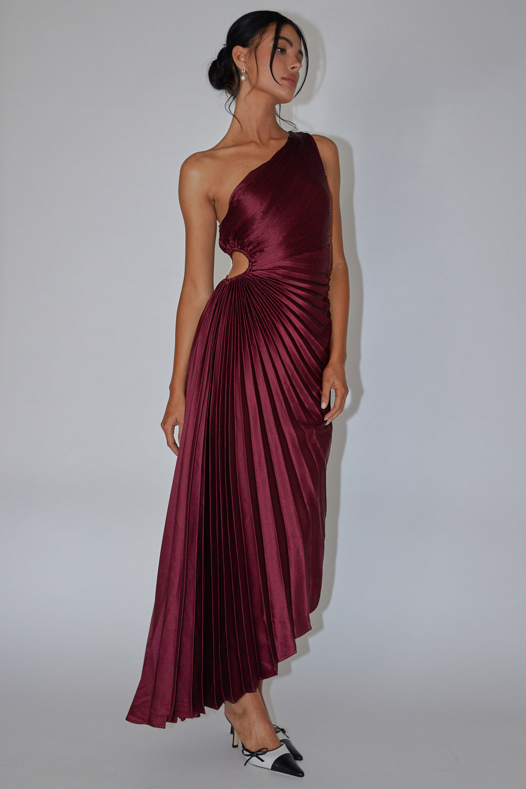 Brooklynn One-Shoulder Accordion Pleat Wine by Selfie Leslie Australia