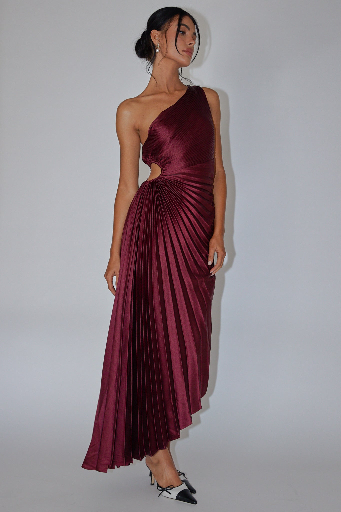 Brooklynn One-Shoulder Accordion Pleat Wine by Selfie Leslie Australia
