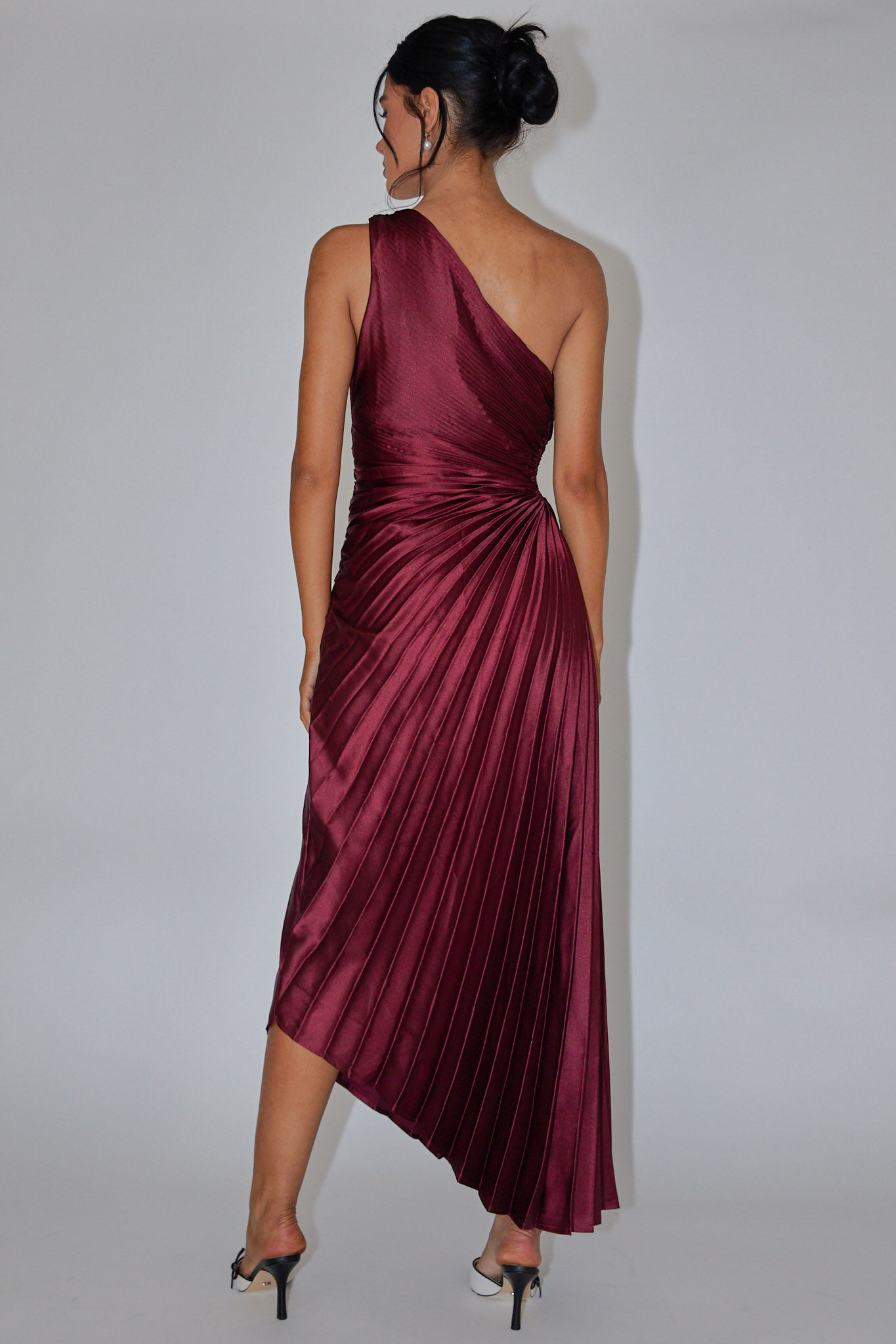 Brooklynn One-Shoulder Accordion Pleat Wine by Selfie Leslie Australia