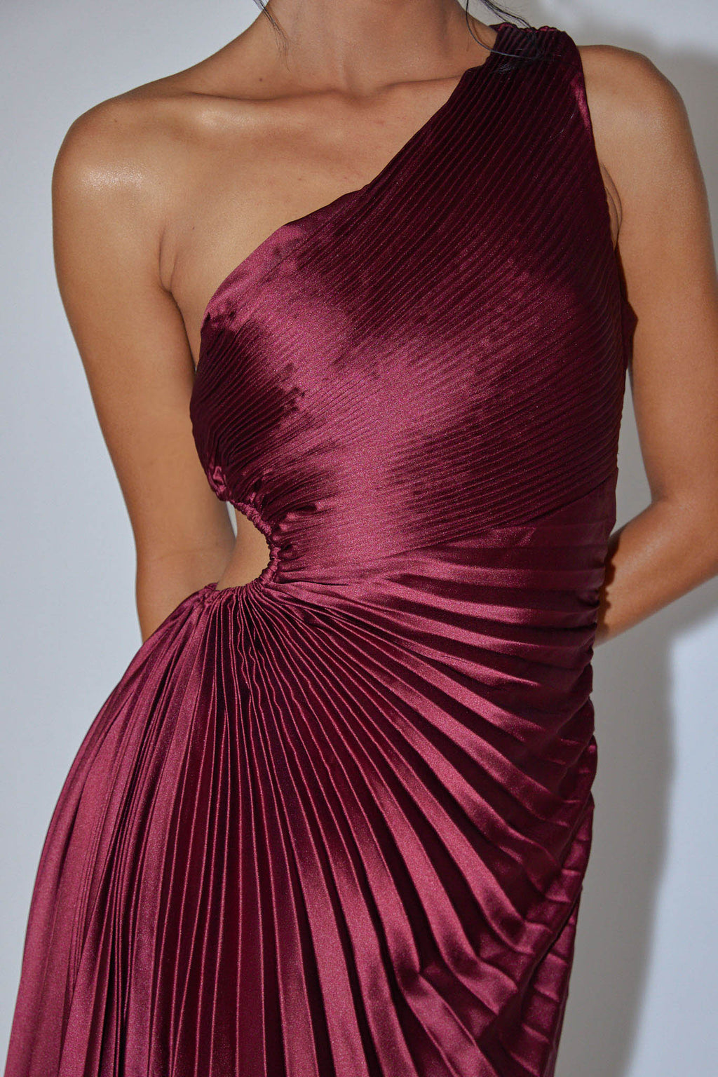 Brooklynn One-Shoulder Accordion Pleat Wine by Selfie Leslie Australia