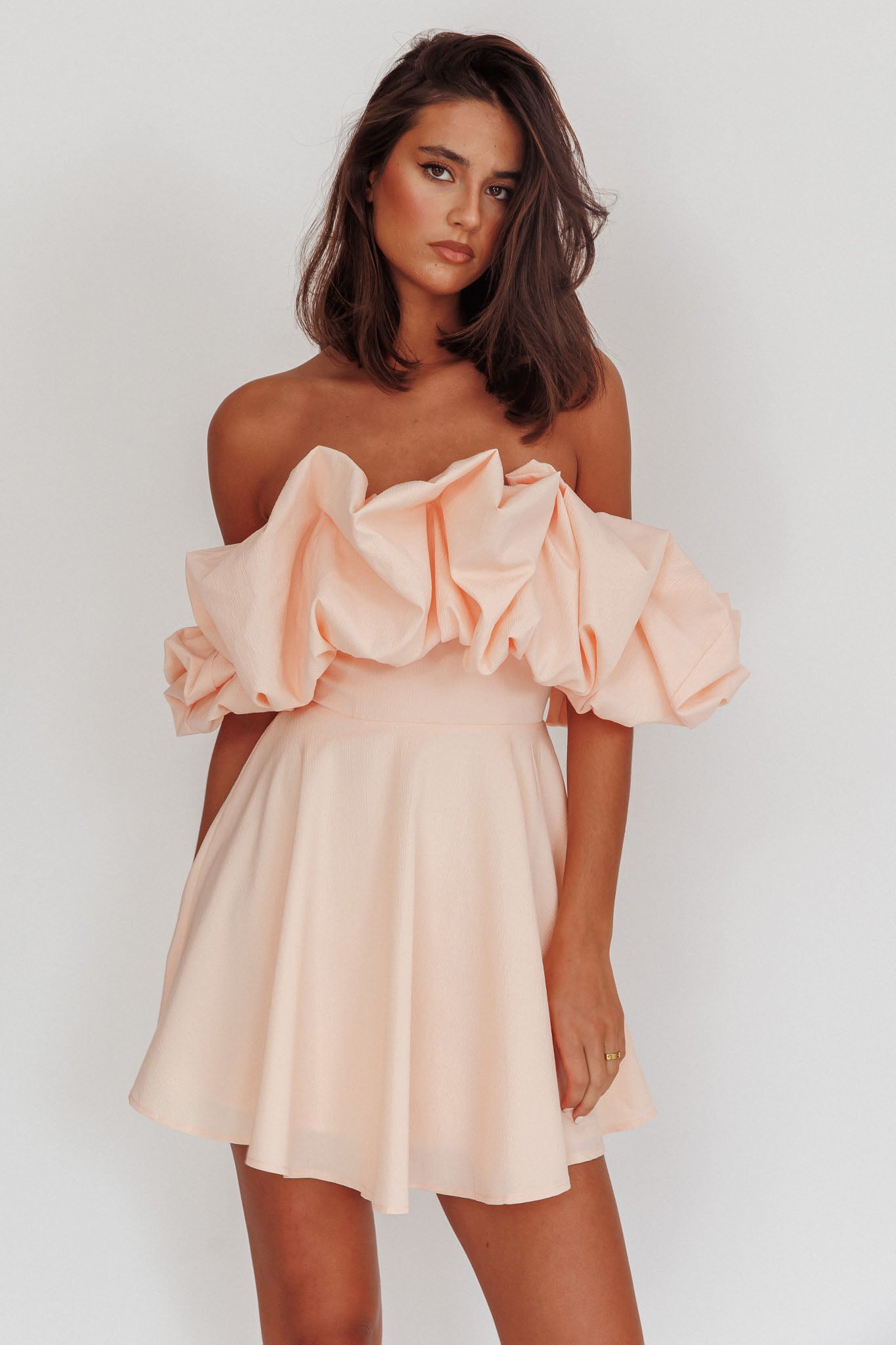 Kailynn Off-Shoulder A-Line Mini Dress Blush by Selfie Leslie Australia