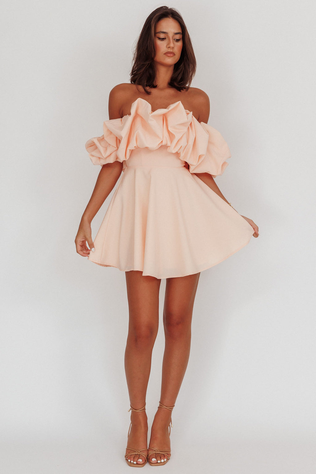Kailynn Off-Shoulder A-Line Mini Dress Blush by Selfie Leslie Australia