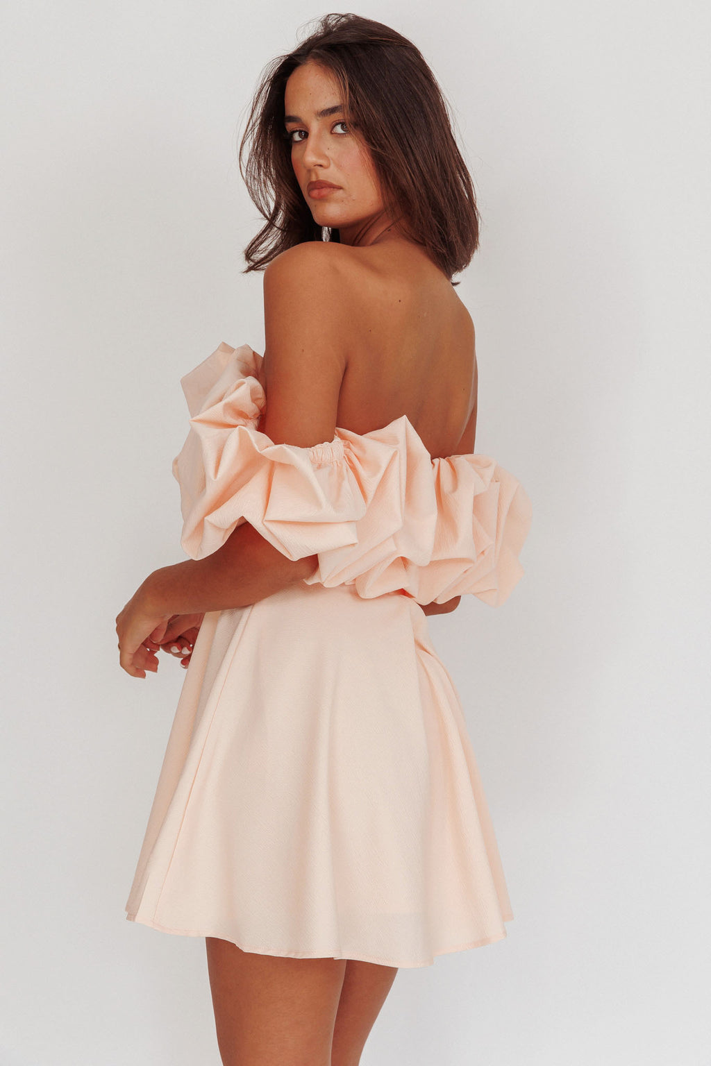 Kailynn Off-Shoulder A-Line Mini Dress Blush by Selfie Leslie Australia