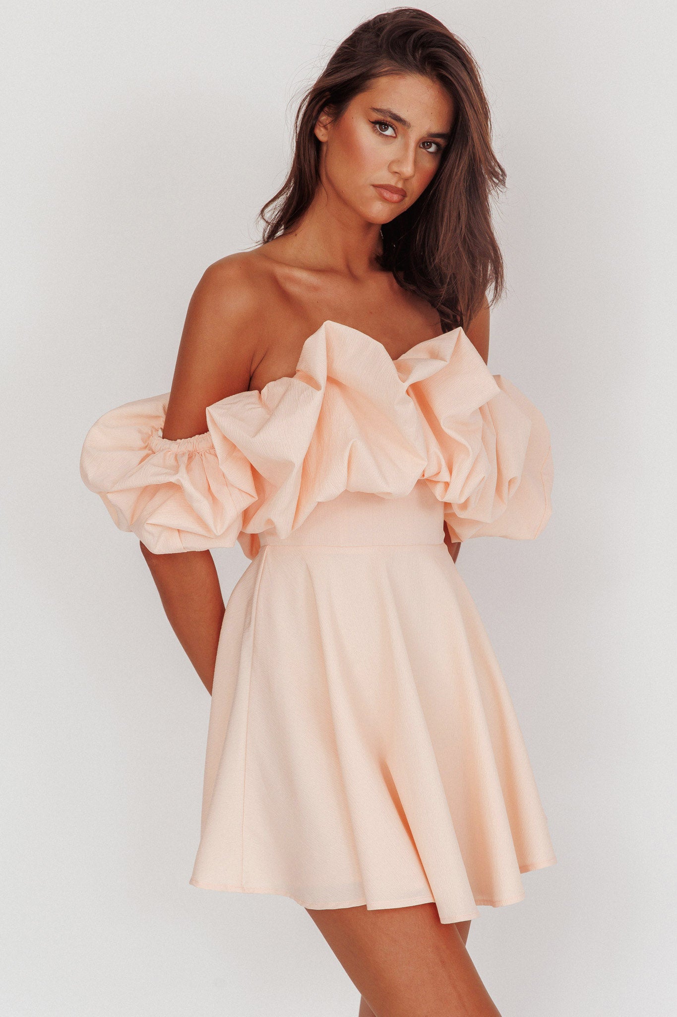 Kailynn Off-Shoulder A-Line Mini Dress Blush by Selfie Leslie Australia