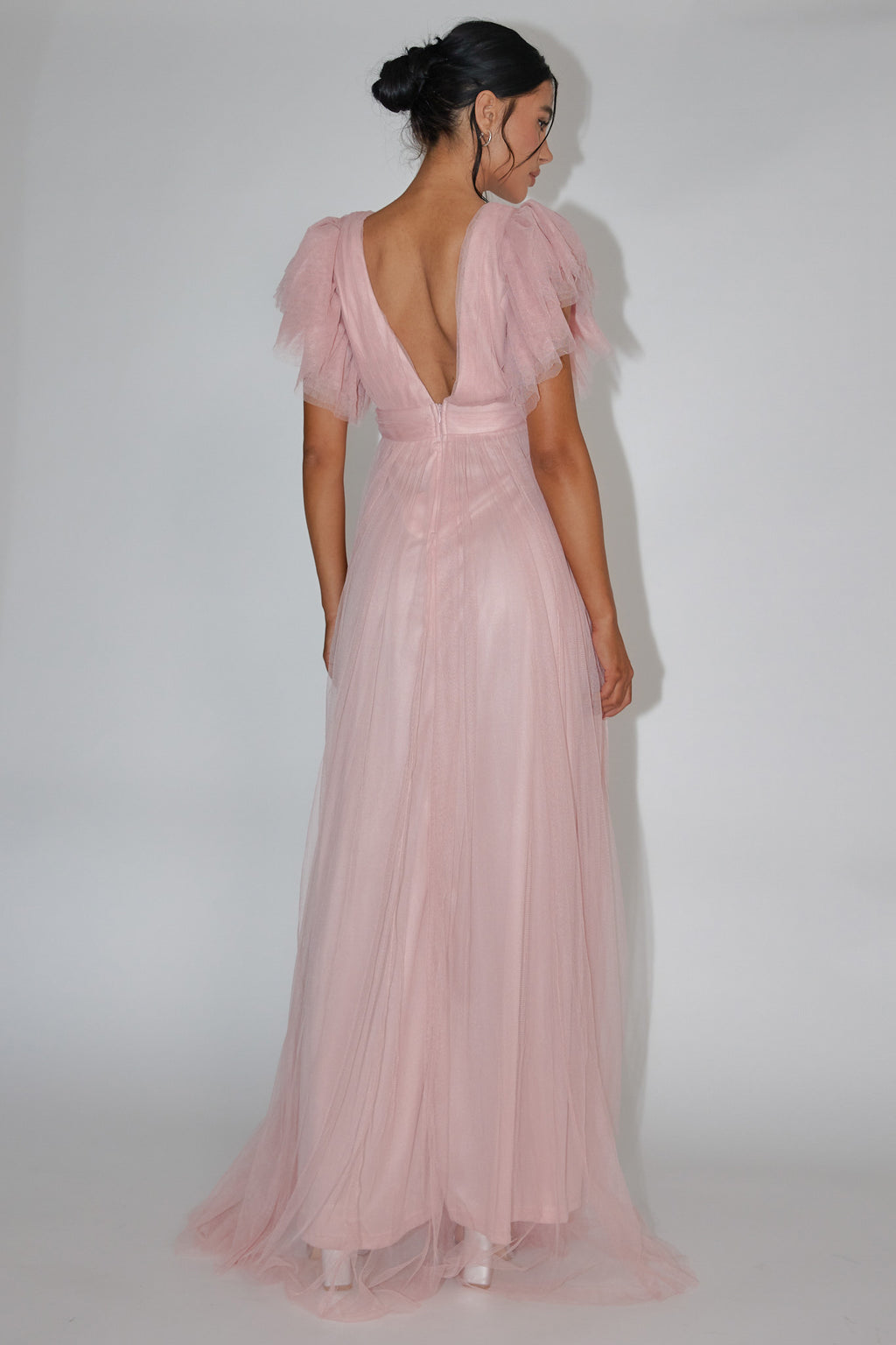 Heaven's Love Deep V-Neck Tulle Maxi Dress Blush by Selfie Leslie Australia
