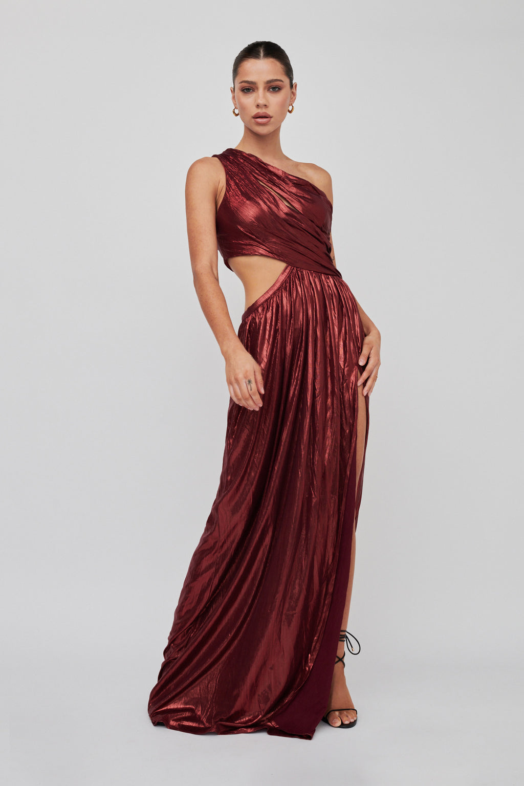 Fortuna One Shoulder Split Maxi Dress Wine by Selfie Leslie Australia