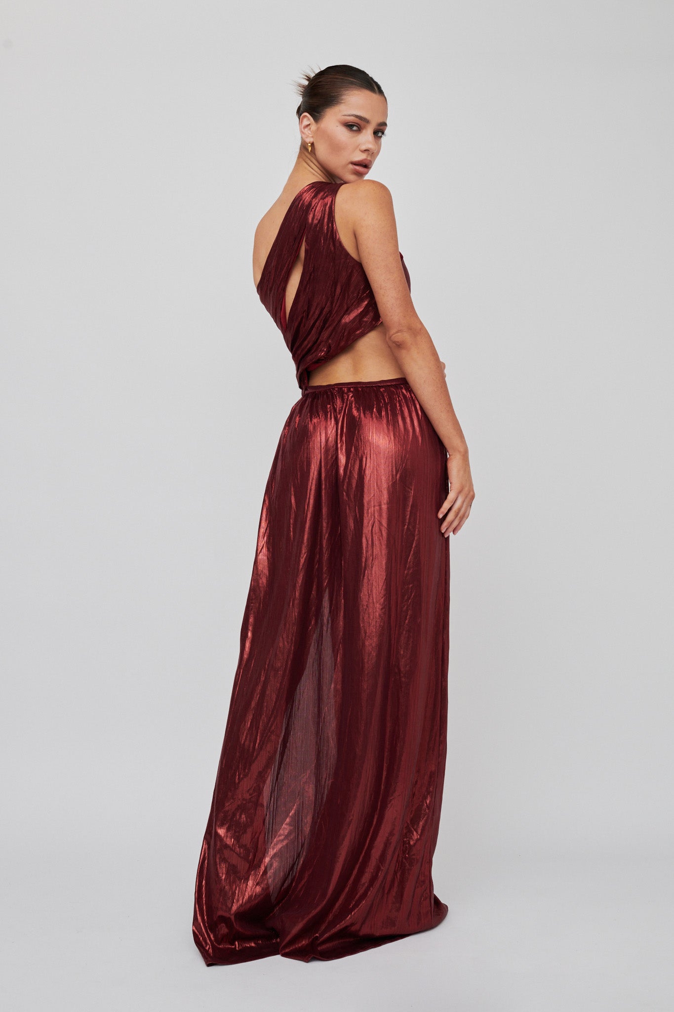 Fortuna One Shoulder Split Maxi Dress Wine by Selfie Leslie Australia