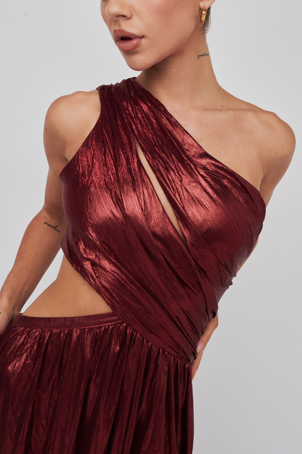 Fortuna One Shoulder Split Maxi Dress Wine by Selfie Leslie Australia