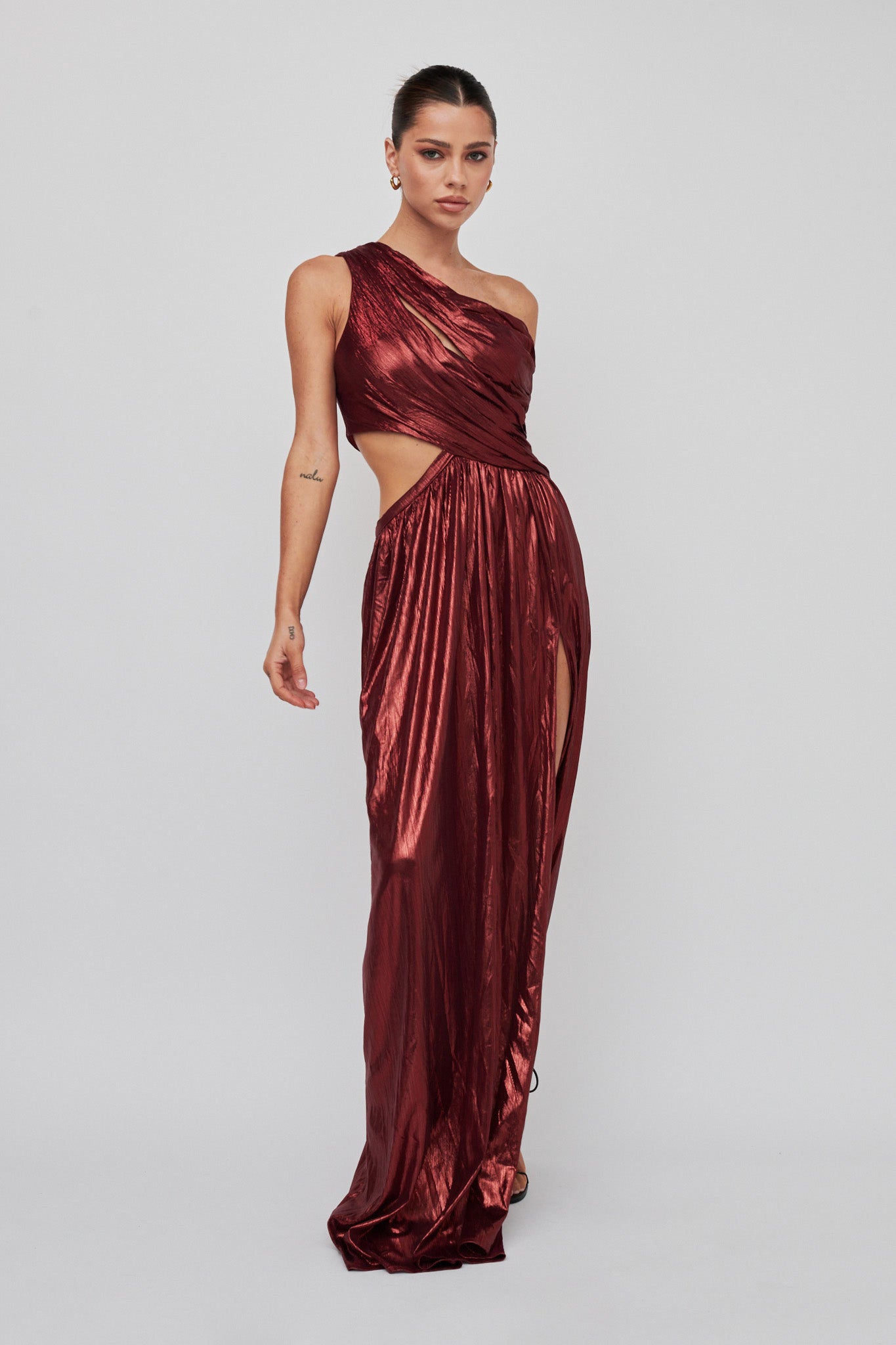 Fortuna One Shoulder Split Maxi Dress Wine by Selfie Leslie Australia