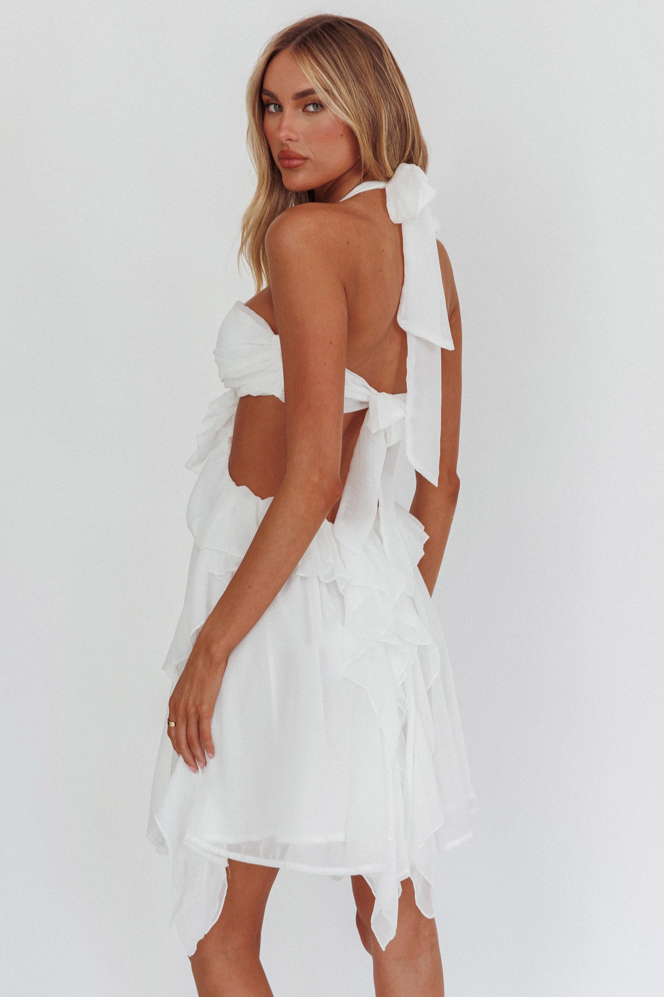 Santiago Cut-Out Ruffle Mini Dress White by Selfie Leslie Australia