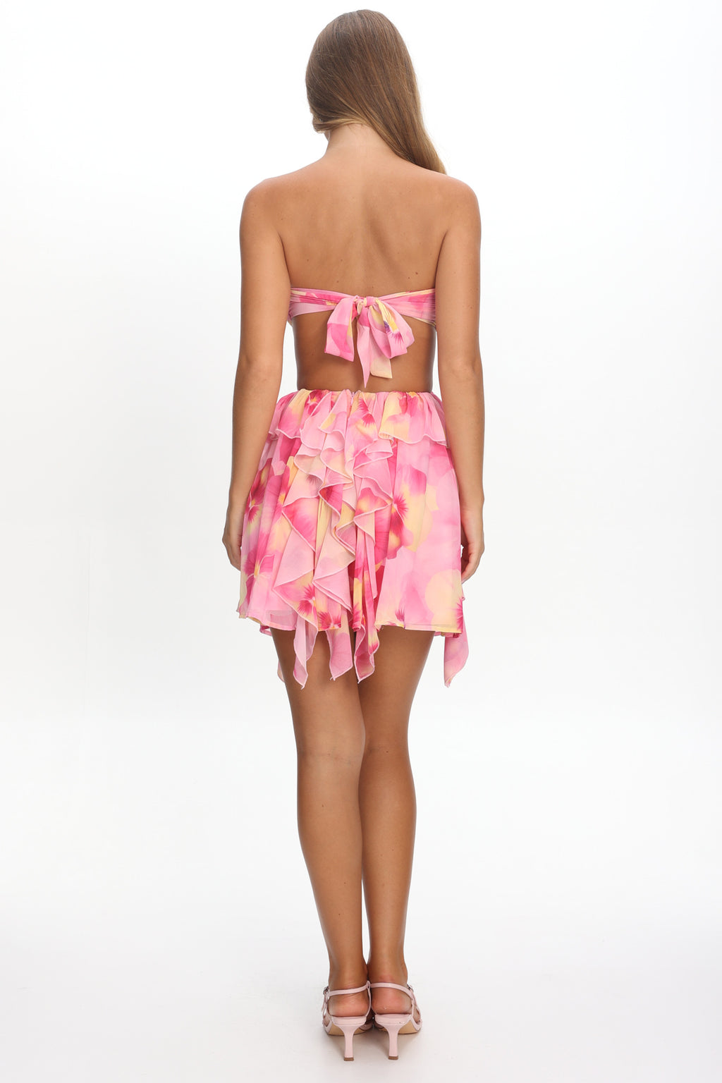 Santiago Cut-Out Ruffle Mini Dress Print Pink by Selfie Leslie Australia