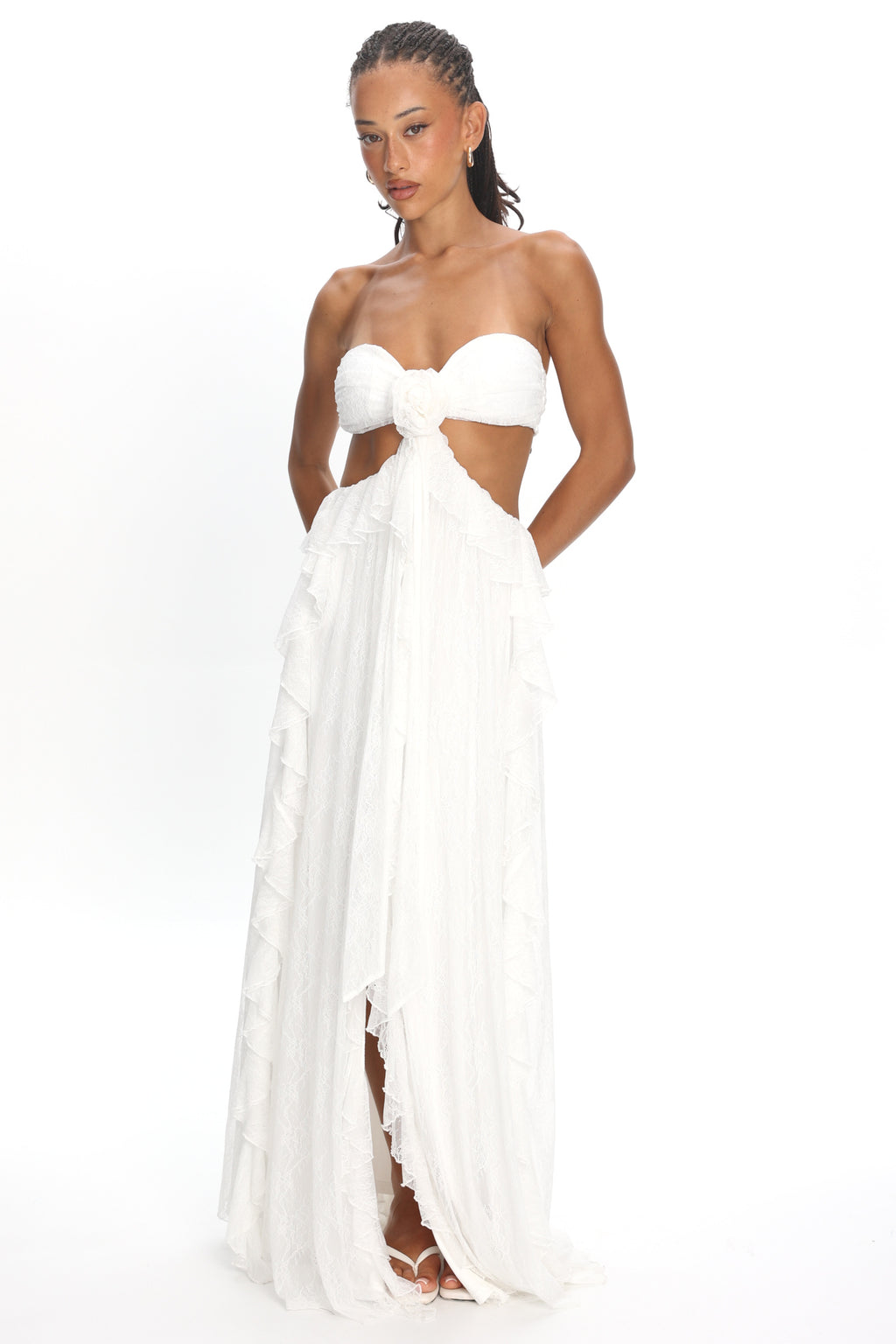 Santiago Cut-Out Ruffle Dress Lace White by Selfie Leslie Australia
