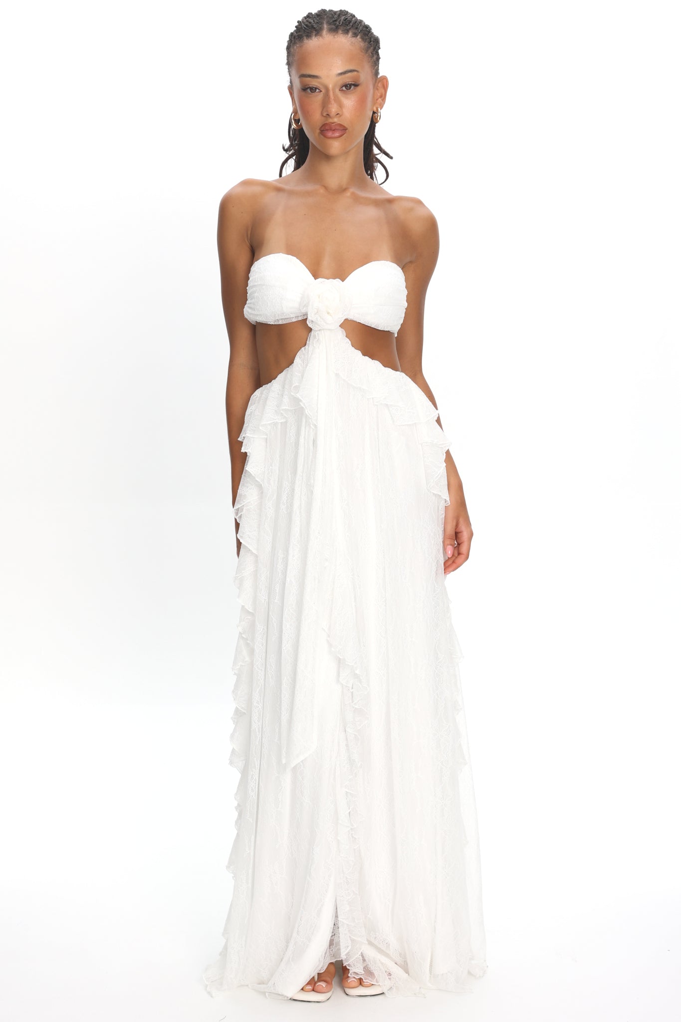 Santiago Cut-Out Ruffle Dress Lace White by Selfie Leslie Australia