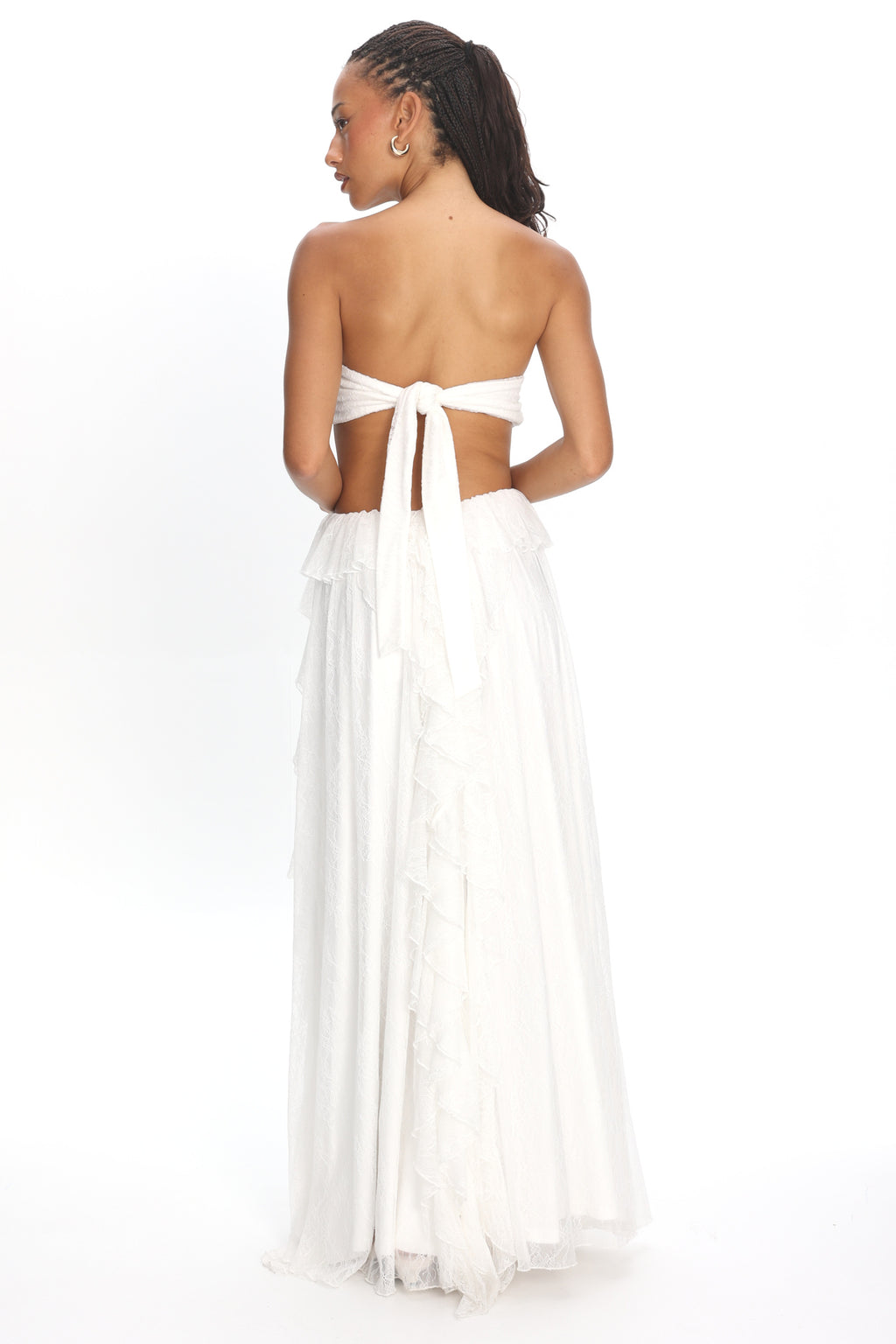 Santiago Cut-Out Ruffle Dress Lace White by Selfie Leslie Australia