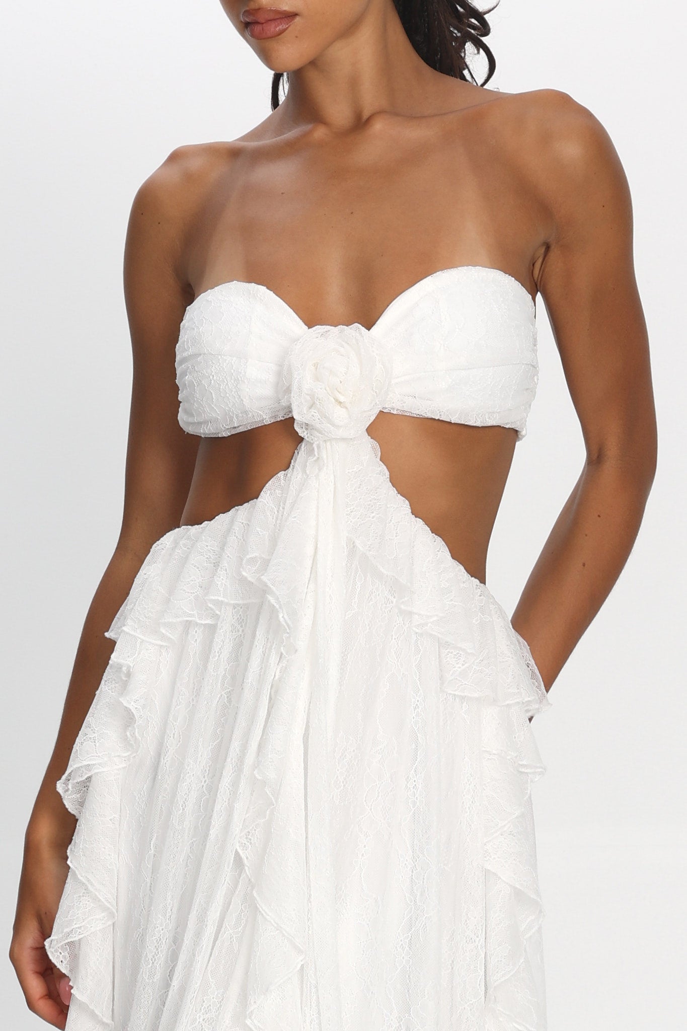 Santiago Cut-Out Ruffle Dress Lace White by Selfie Leslie Australia