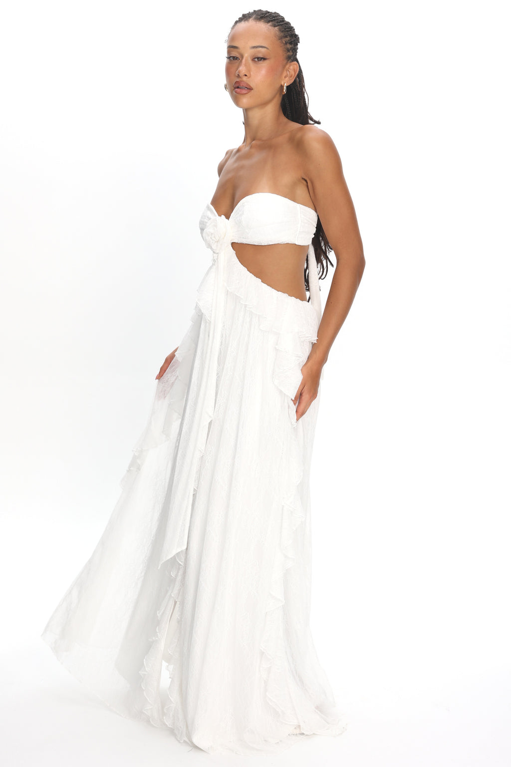 Santiago Cut-Out Ruffle Dress Lace White by Selfie Leslie Australia