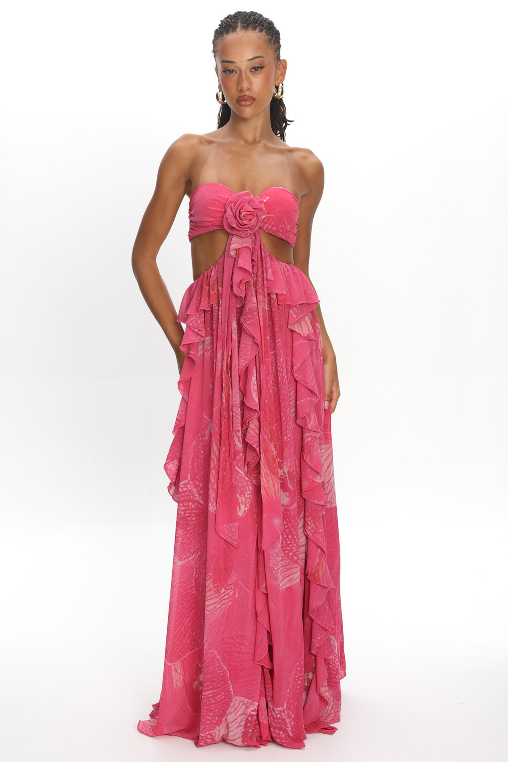 Santiago Cut-Out Ruffle Maxi Dress Print Pink