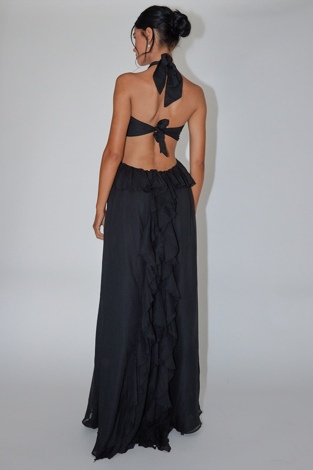 Santiago Cut-Out Ruffle Maxi Dress Black by Selfie Leslie Australia