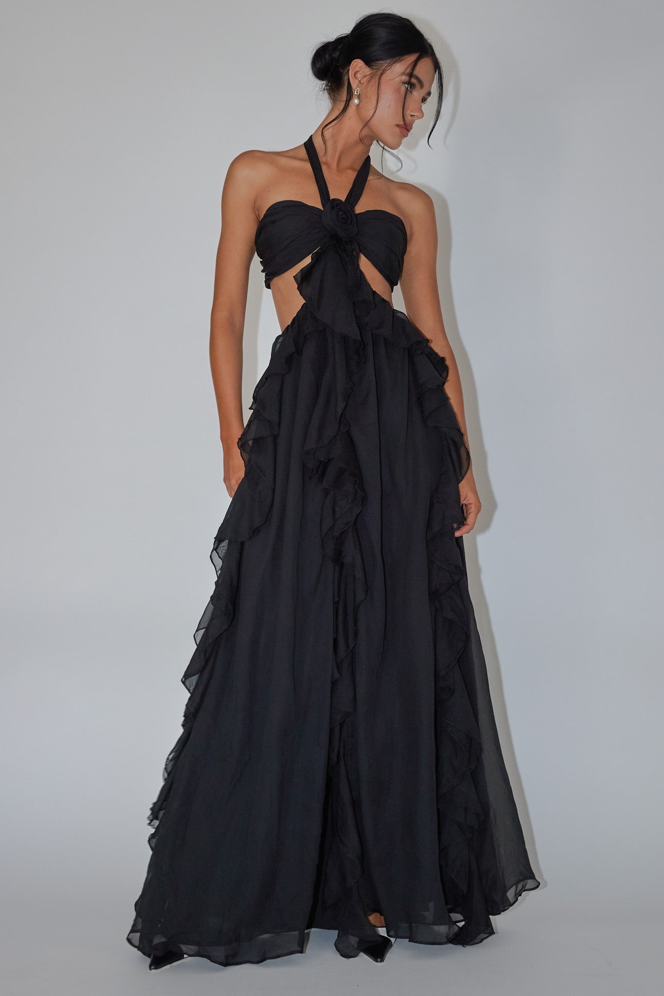Santiago Cut-Out Ruffle Maxi Dress Blush