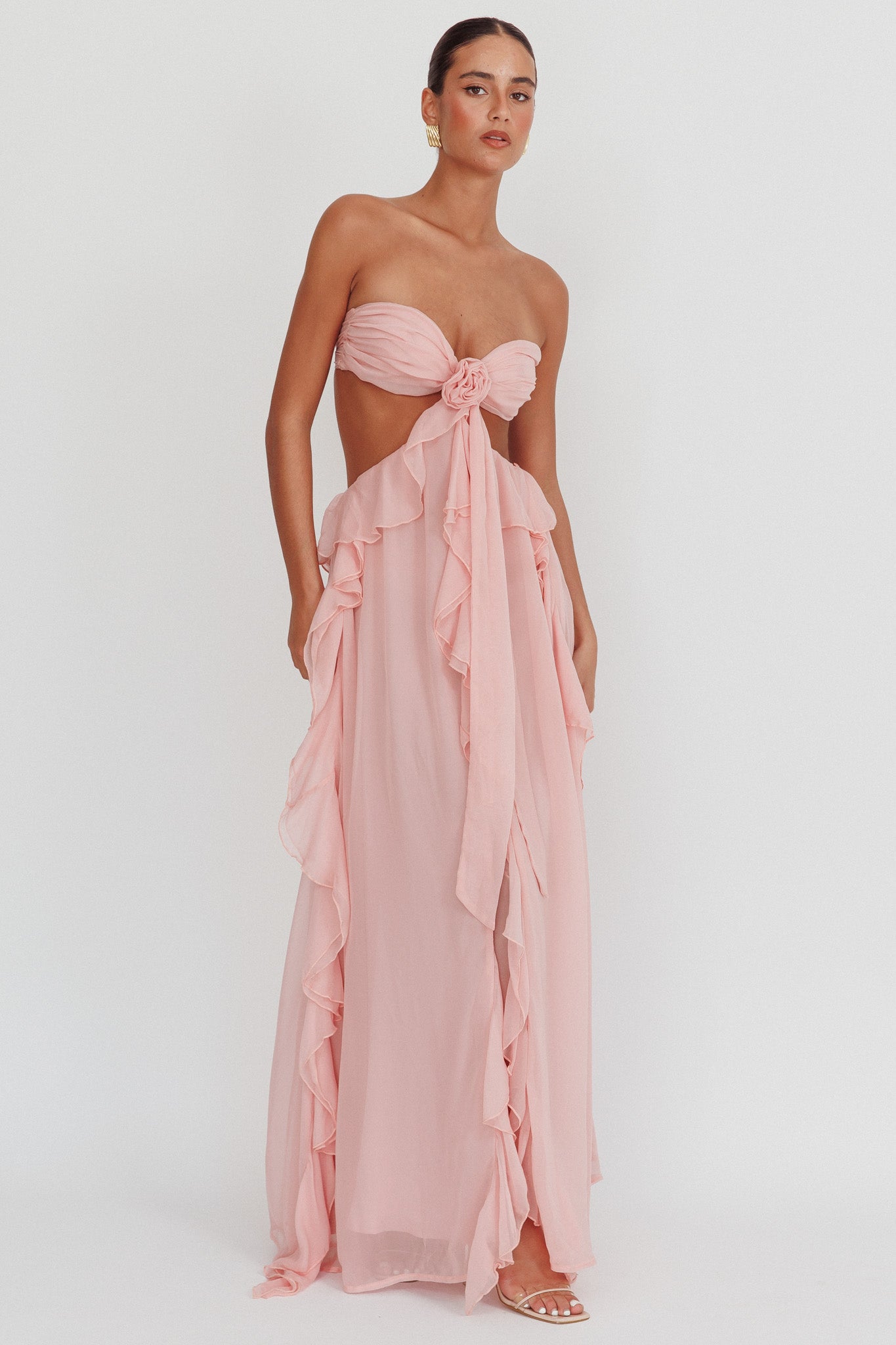 Shop the Santiago Cut-Out Ruffle Maxi Dress Blush