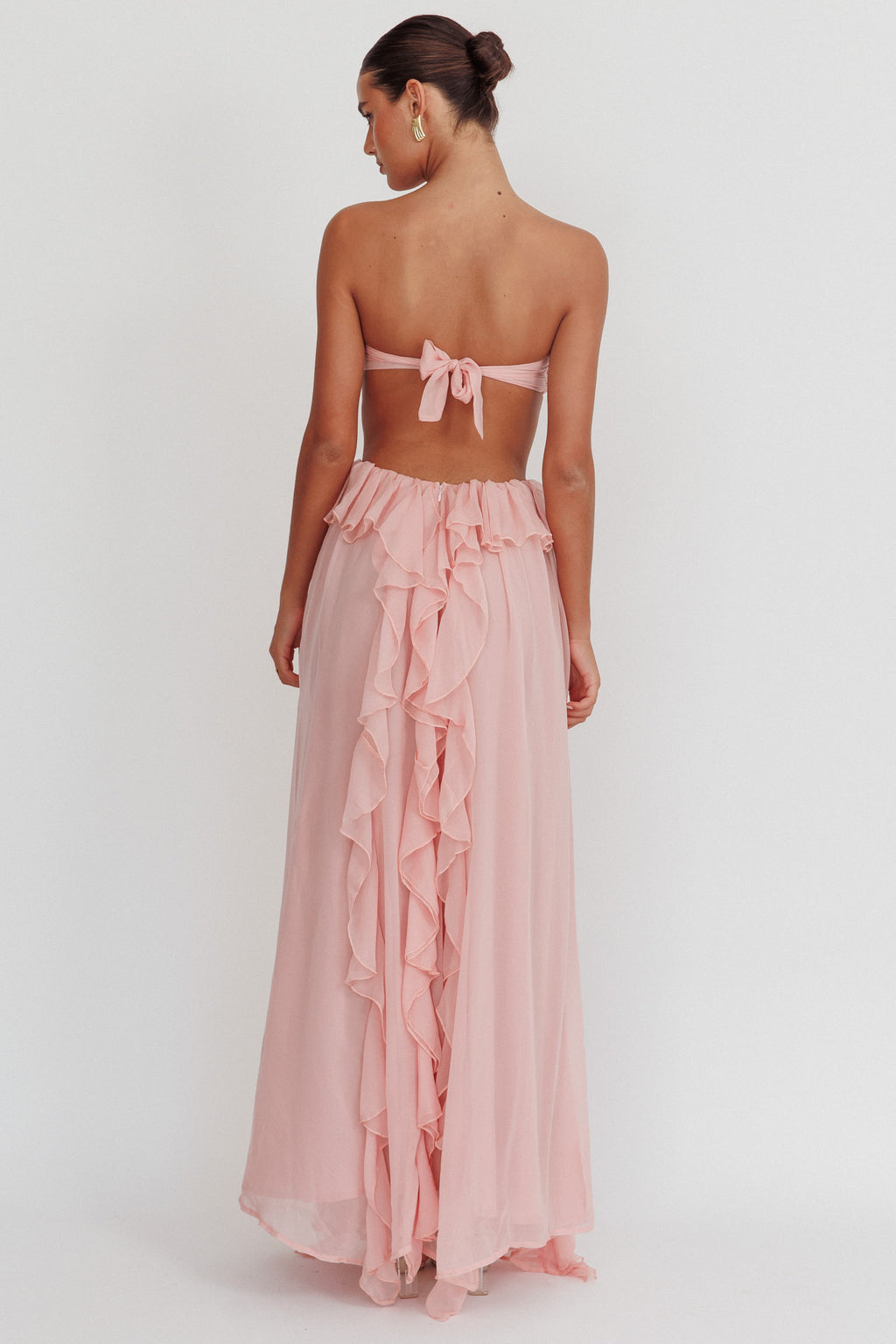 Santiago Cut-Out Ruffle Maxi Dress Blush by Selfie Leslie Australia