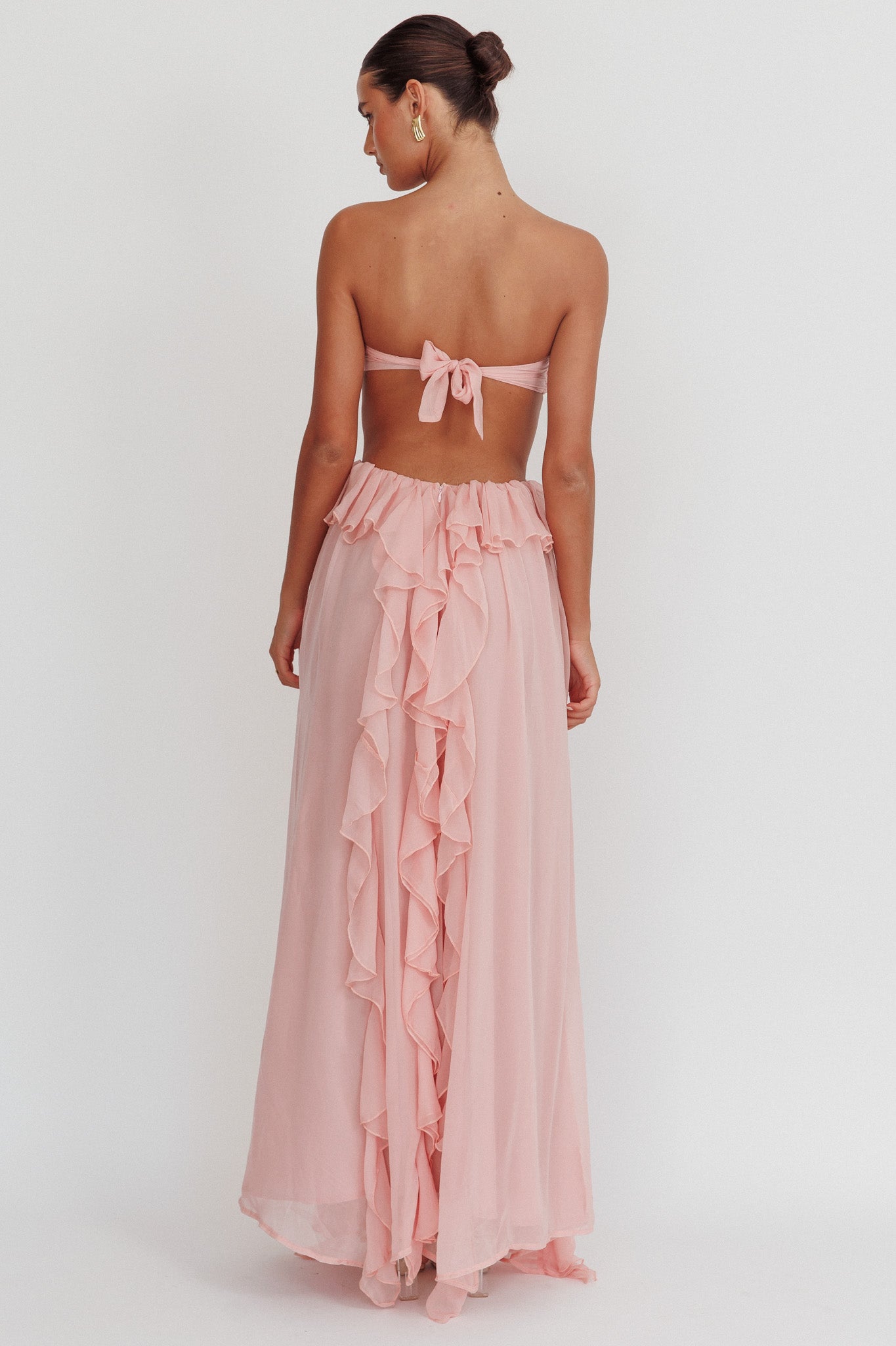 Santiago Cut-Out Ruffle Maxi Dress Blush by Selfie Leslie Australia