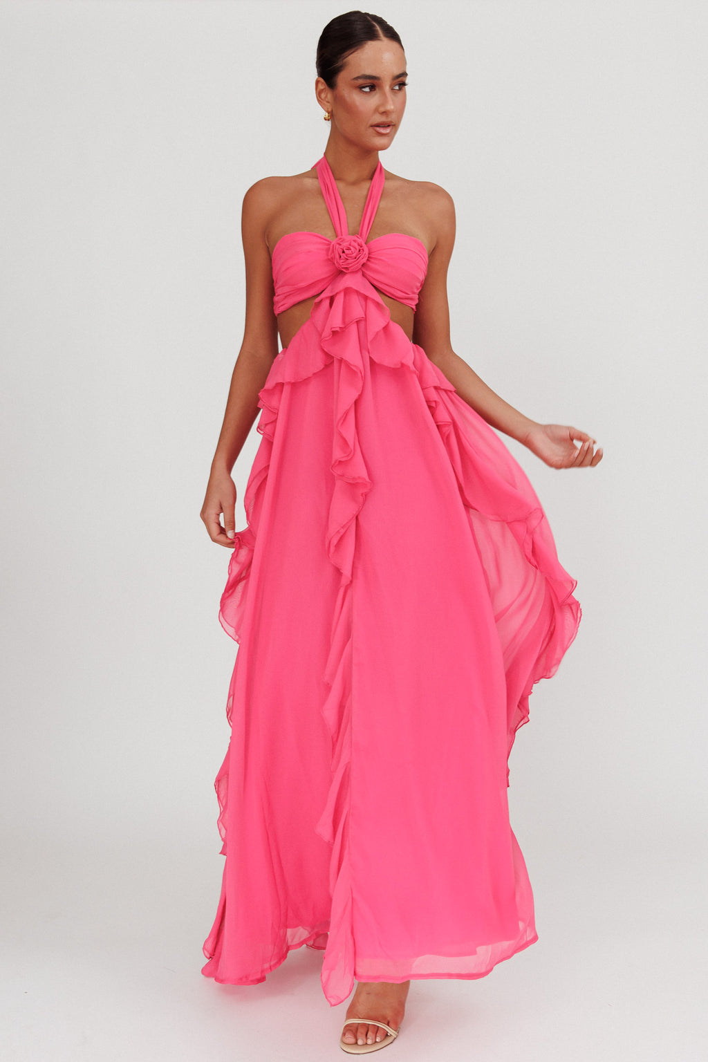 Santiago Cut-Out Ruffle Maxi Dress Fuchsia by Selfie Leslie Australia