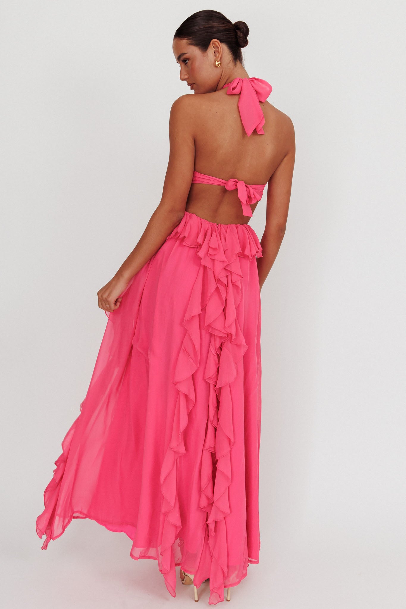 Santiago Cut-Out Ruffle Maxi Dress Fuchsia by Selfie Leslie Australia