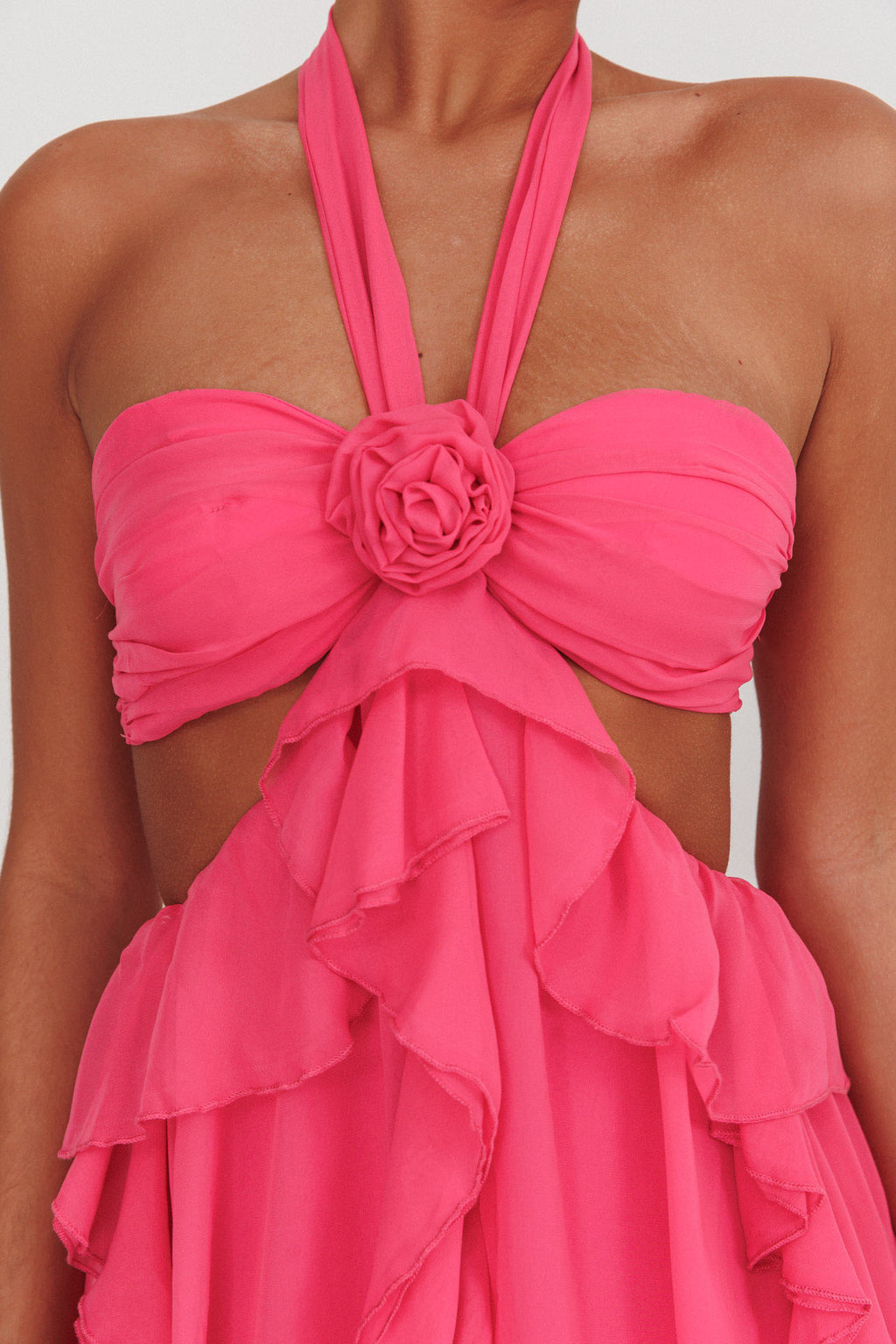 Santiago Cut-Out Ruffle Maxi Dress Fuchsia by Selfie Leslie Australia