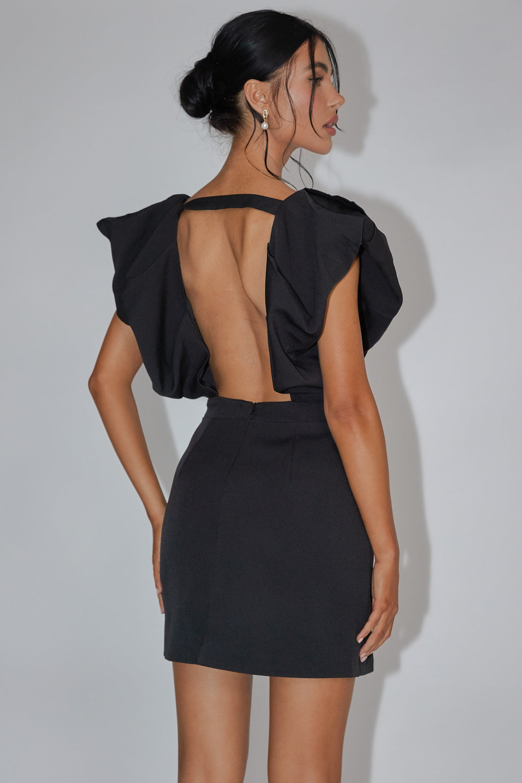 Liardon Bubble Sleeve V-Neckline Mini Dress Black by Selfie Leslie Australia