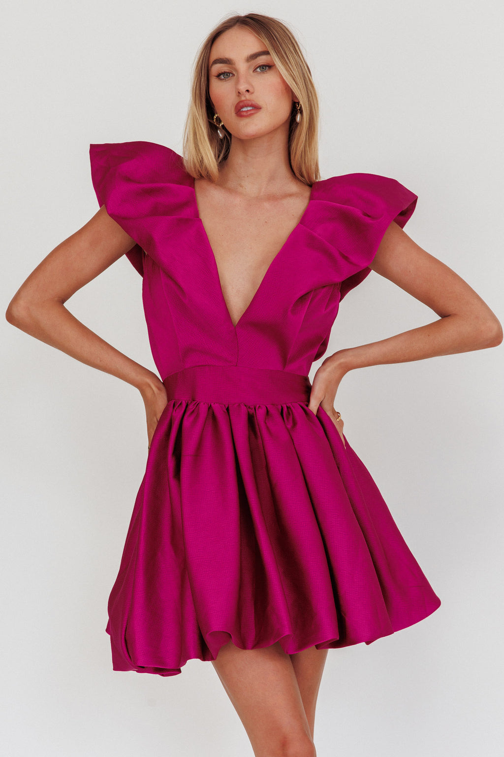 Hidden Heart Bubble Hem Mini Dress Magenta by Selfie Leslie Australia