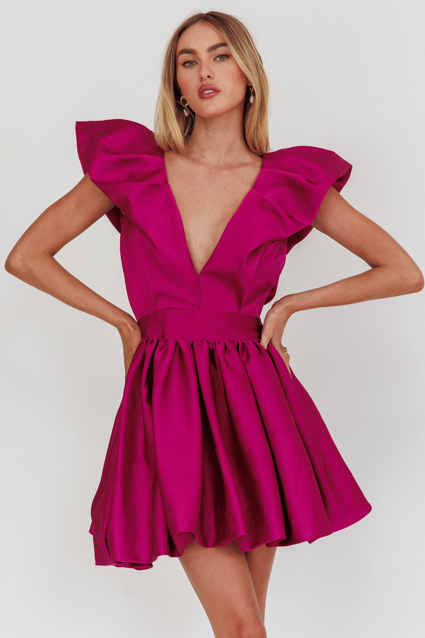 Hidden Heart Bubble Hem Mini Dress Magenta by Selfie Leslie Australia
