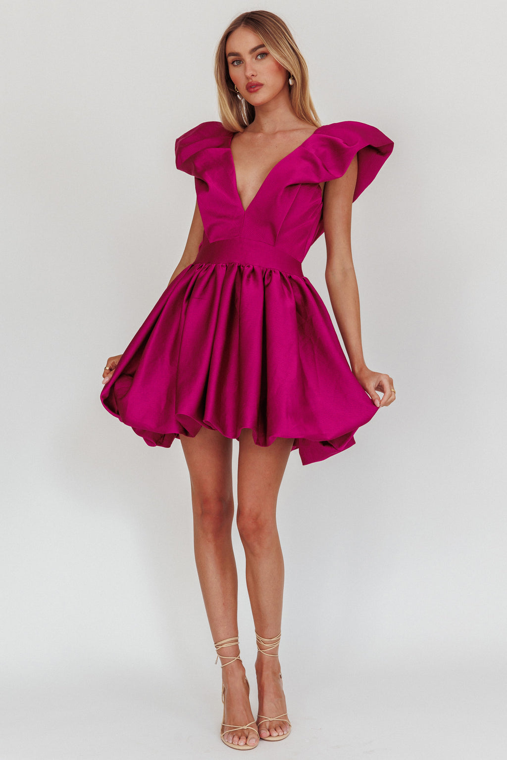 Hidden Heart Bubble Hem Mini Dress Magenta by Selfie Leslie Australia