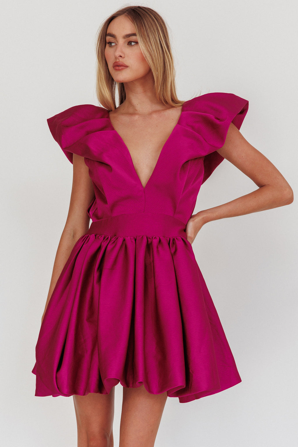 Hidden Heart Bubble Hem Mini Dress Magenta by Selfie Leslie Australia