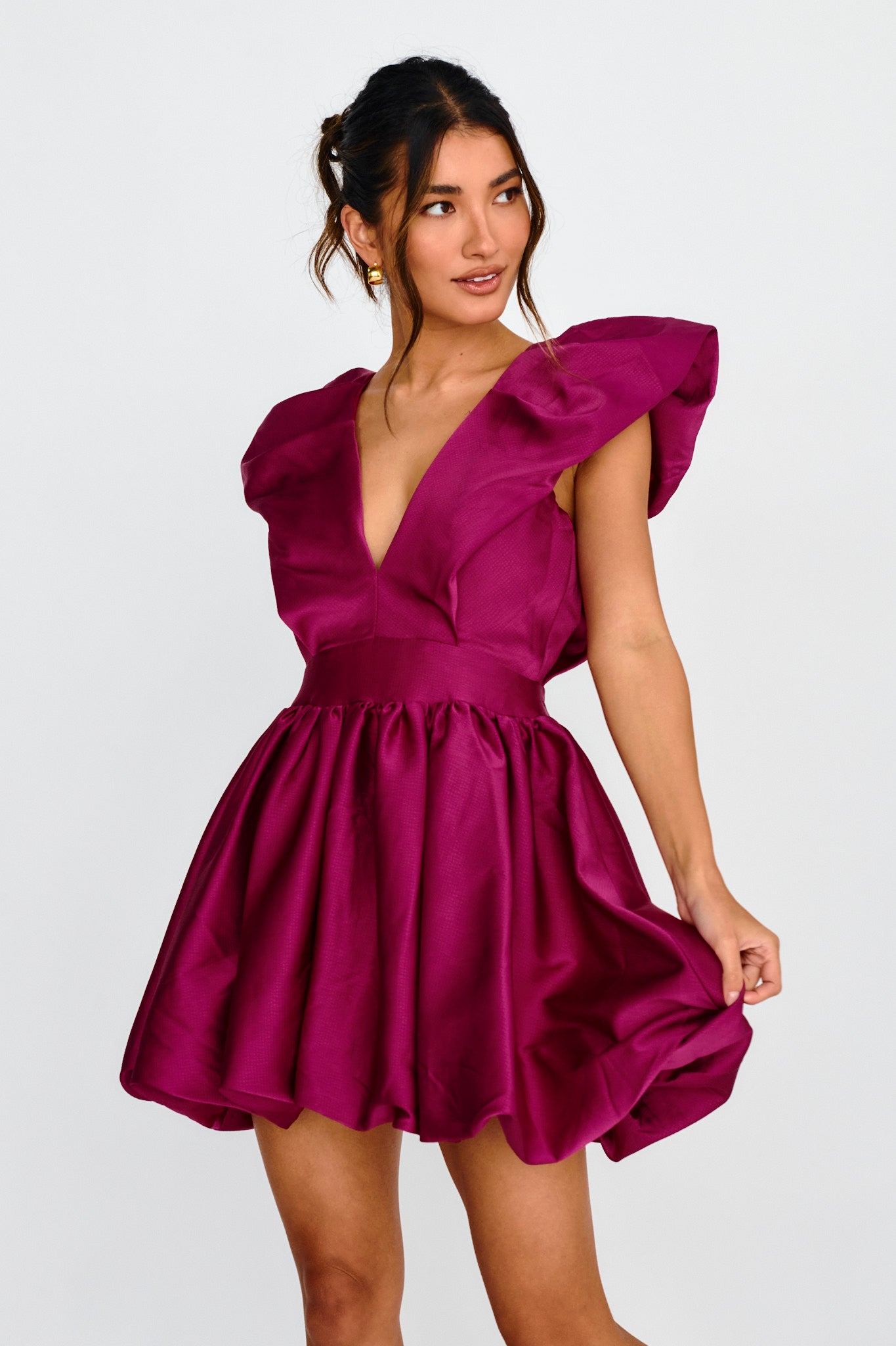 Hidden Heart Bubble Hem Mini Dress Magenta by Selfie Leslie Australia