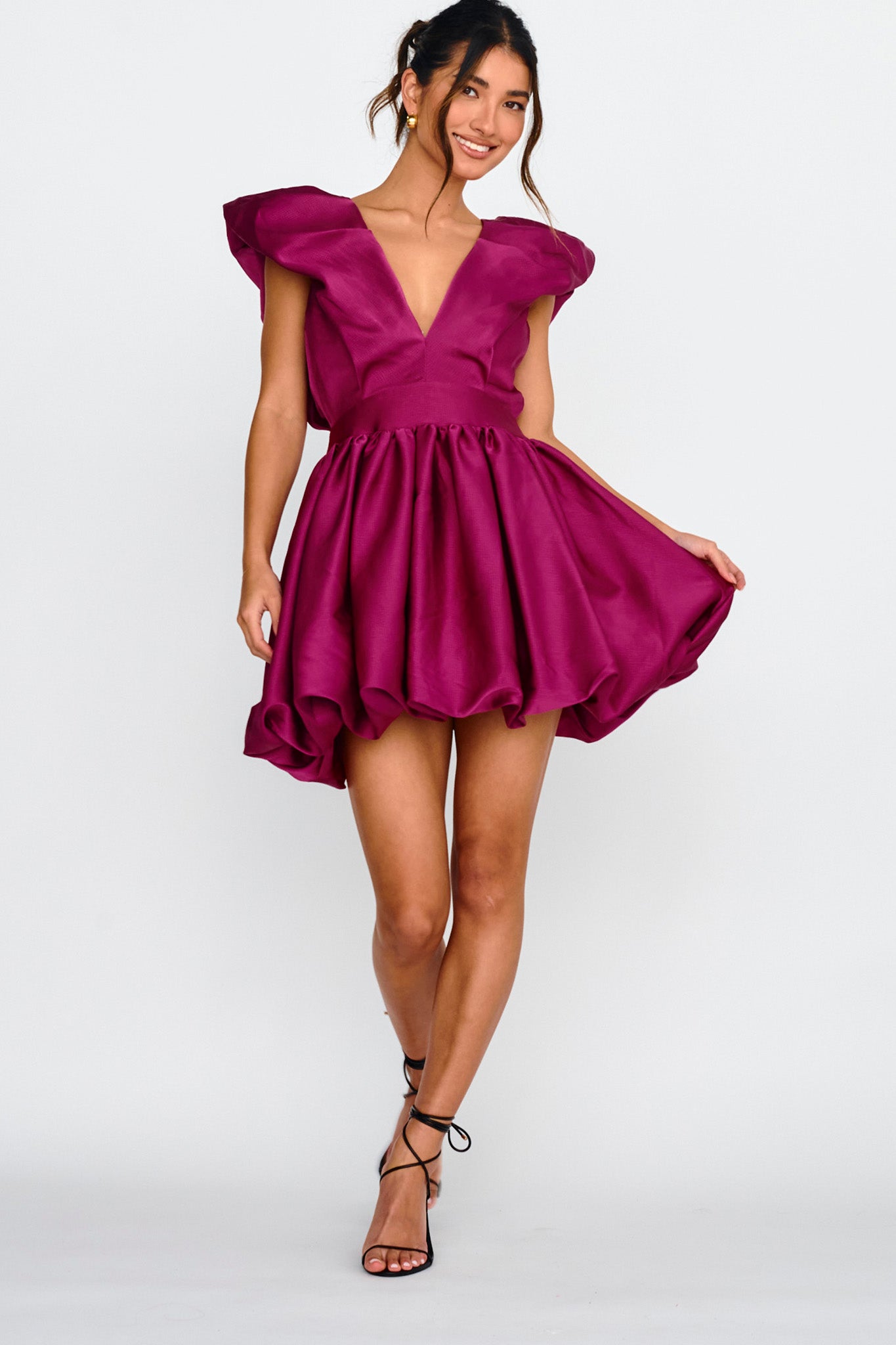 Hidden Heart Bubble Hem Mini Dress Magenta by Selfie Leslie Australia