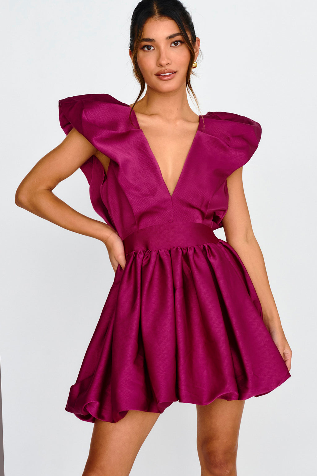 Hidden Heart Bubble Hem Mini Dress Magenta by Selfie Leslie Australia