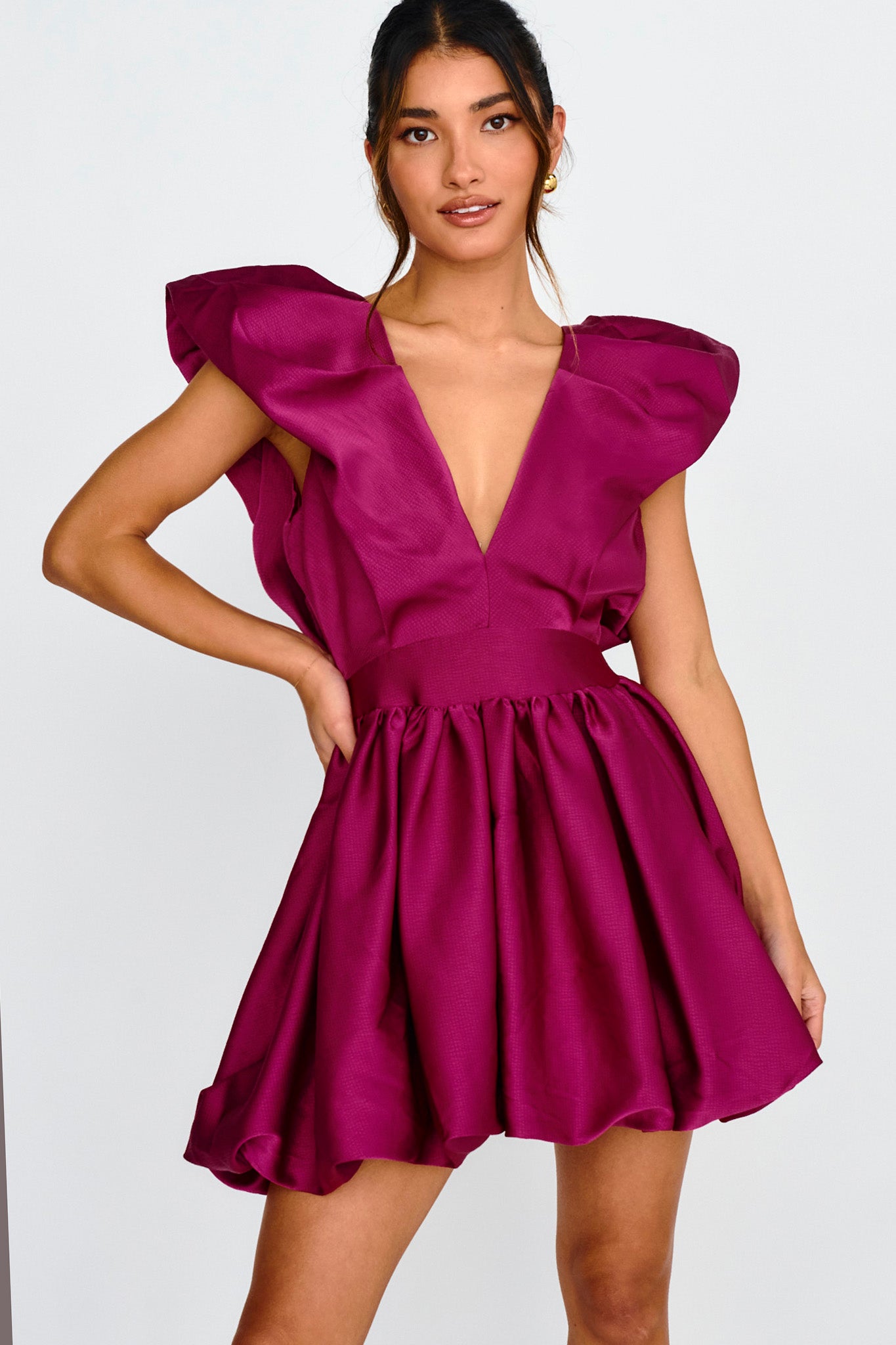 Hidden Heart Bubble Hem Mini Dress Magenta by Selfie Leslie Australia