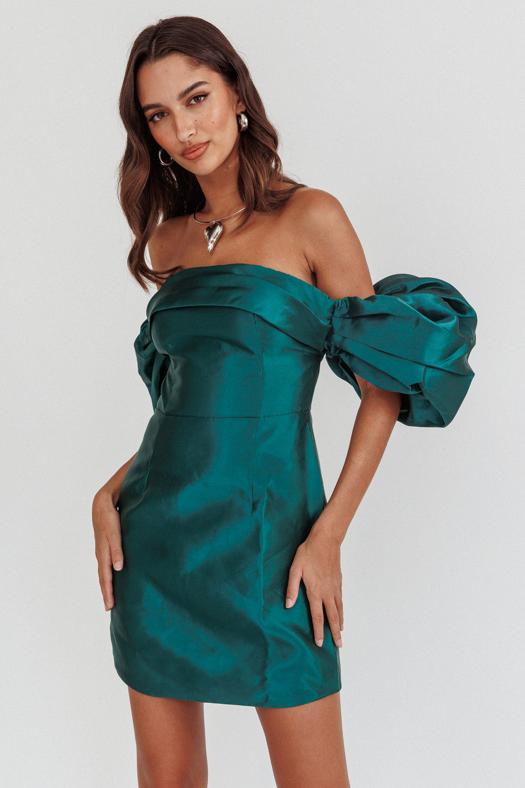 Lovers Rock Puff Sleeve Strapless Mini Dress Hunter Green by Selfie Leslie Australia