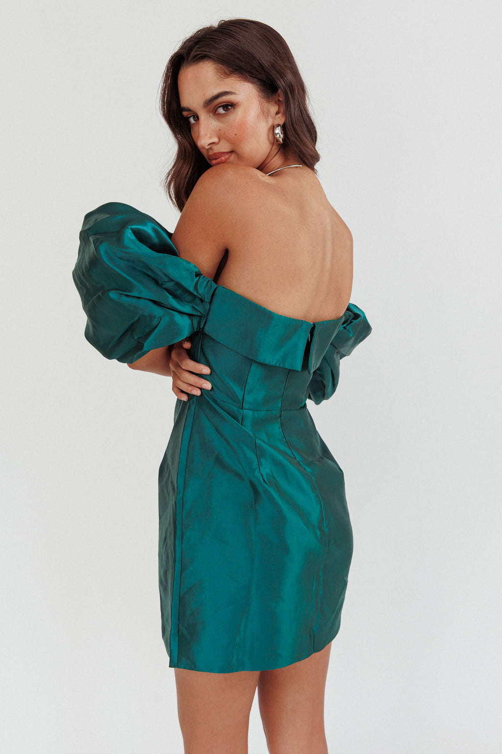 Lovers Rock Puff Sleeve Strapless Mini Dress Hunter Green by Selfie Leslie Australia