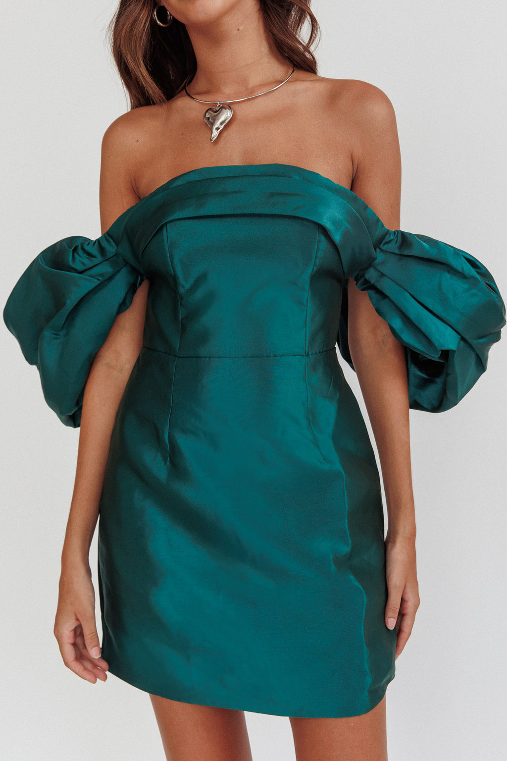 Lovers Rock Puff Sleeve Strapless Mini Dress Hunter Green by Selfie Leslie Australia
