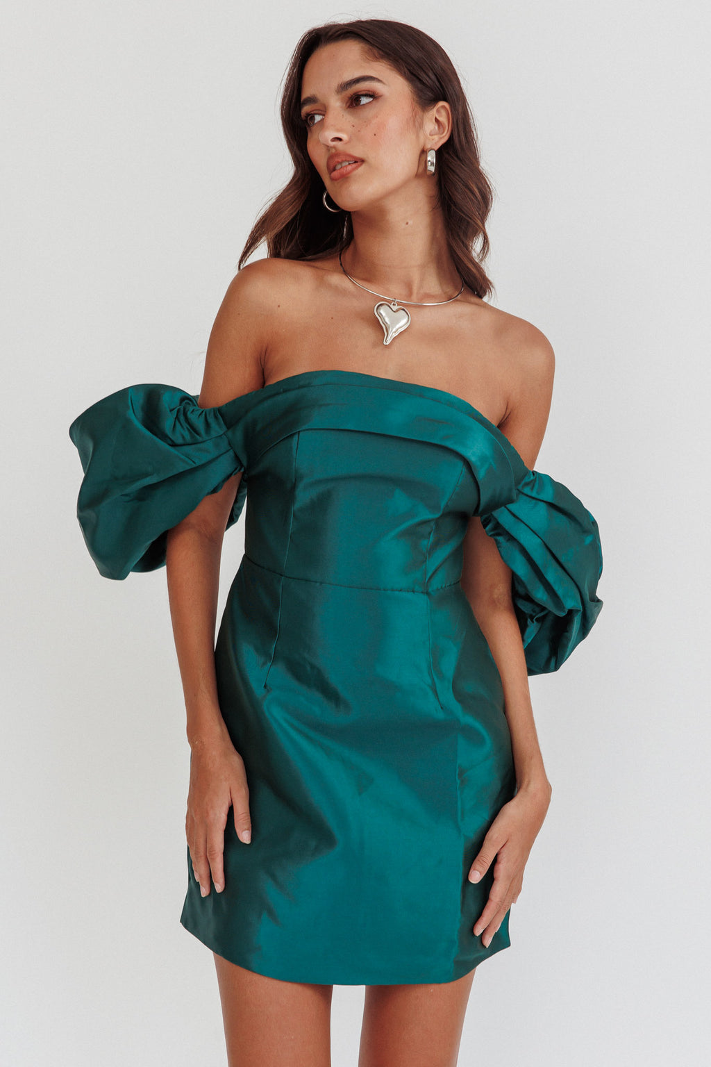 Lovers Rock Puff Sleeve Strapless Mini Dress Hunter Green by Selfie Leslie Australia