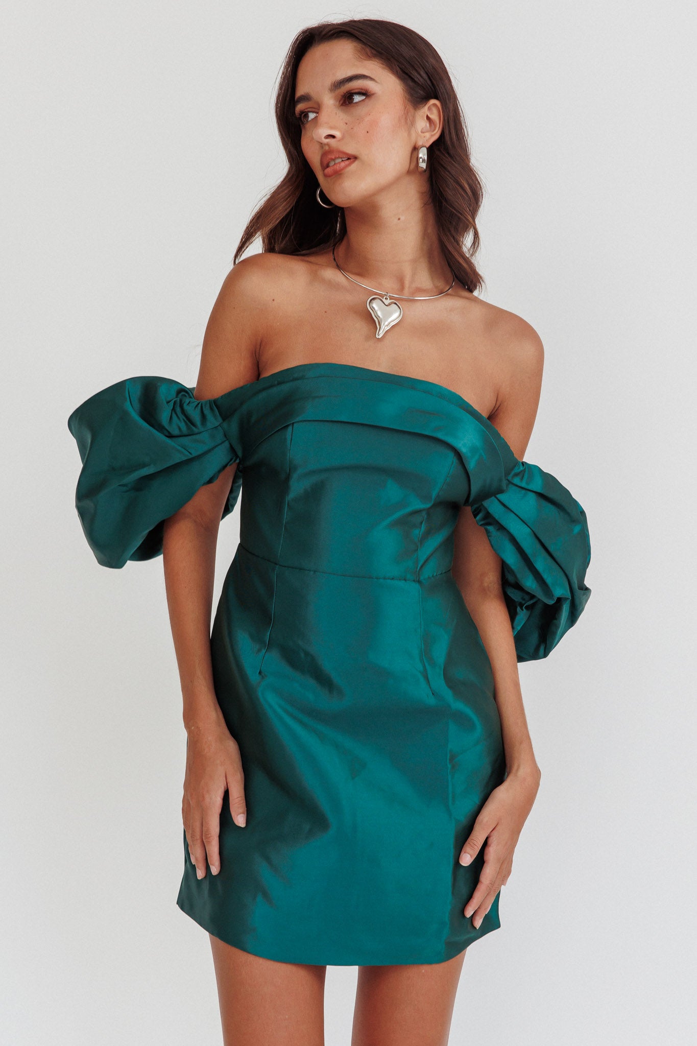 Lovers Rock Puff Sleeve Strapless Mini Dress Hunter Green by Selfie Leslie Australia