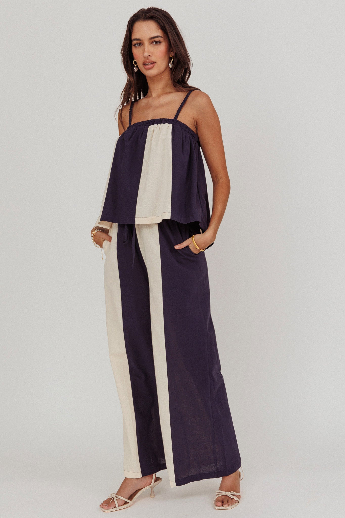 Dream Girl Contrast Wide Leg Pant Midnight by Selfie Leslie Australia