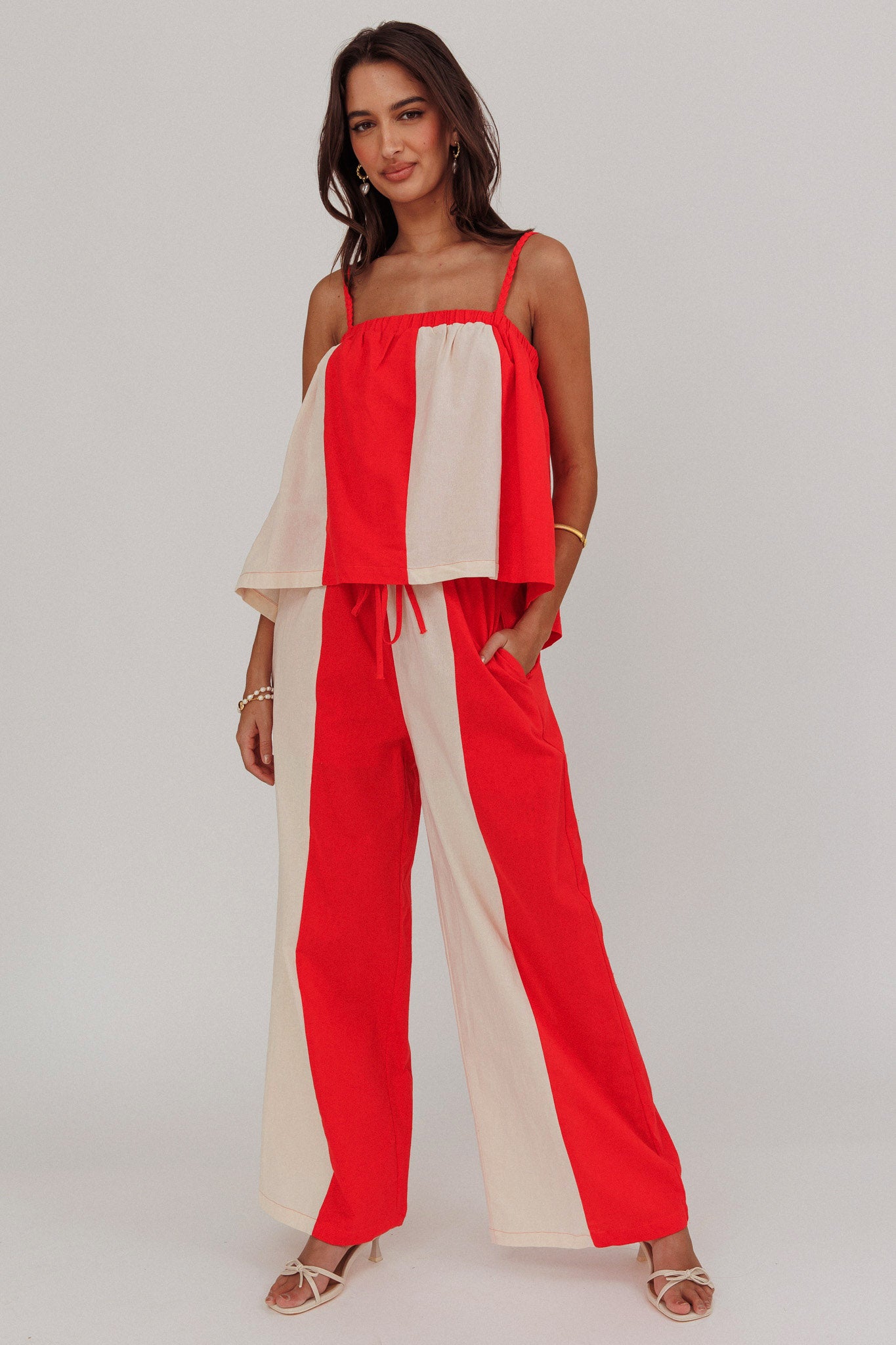 Dream Girl Contrast Wide Leg Pant Tomato Red by Selfie Leslie Australia