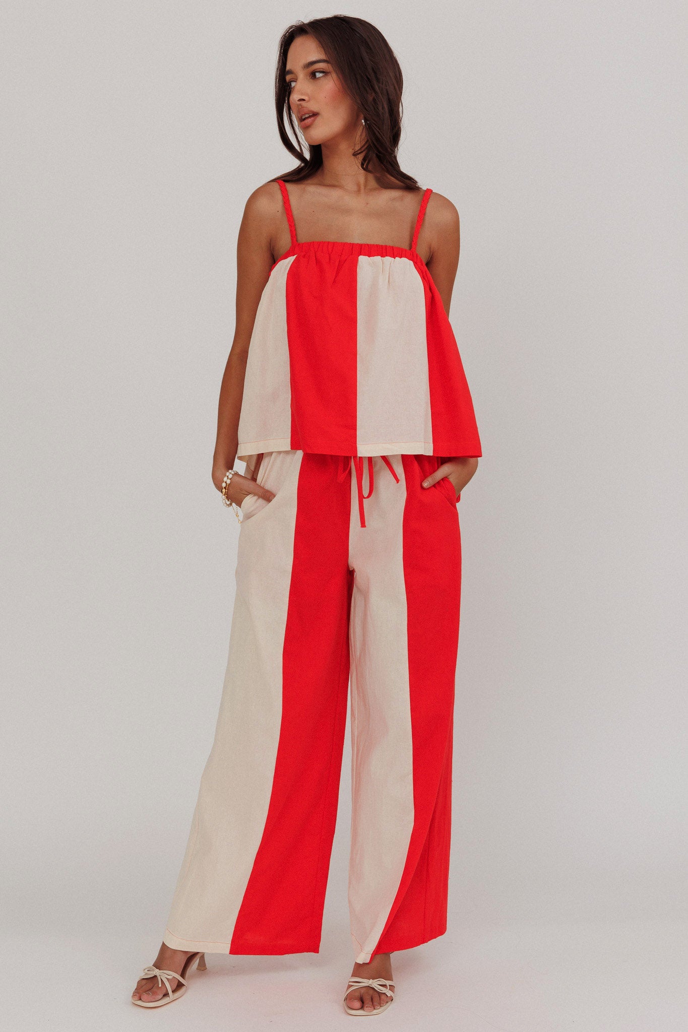 Dream Girl Contrast Wide Leg Pant Tomato Red by Selfie Leslie Australia