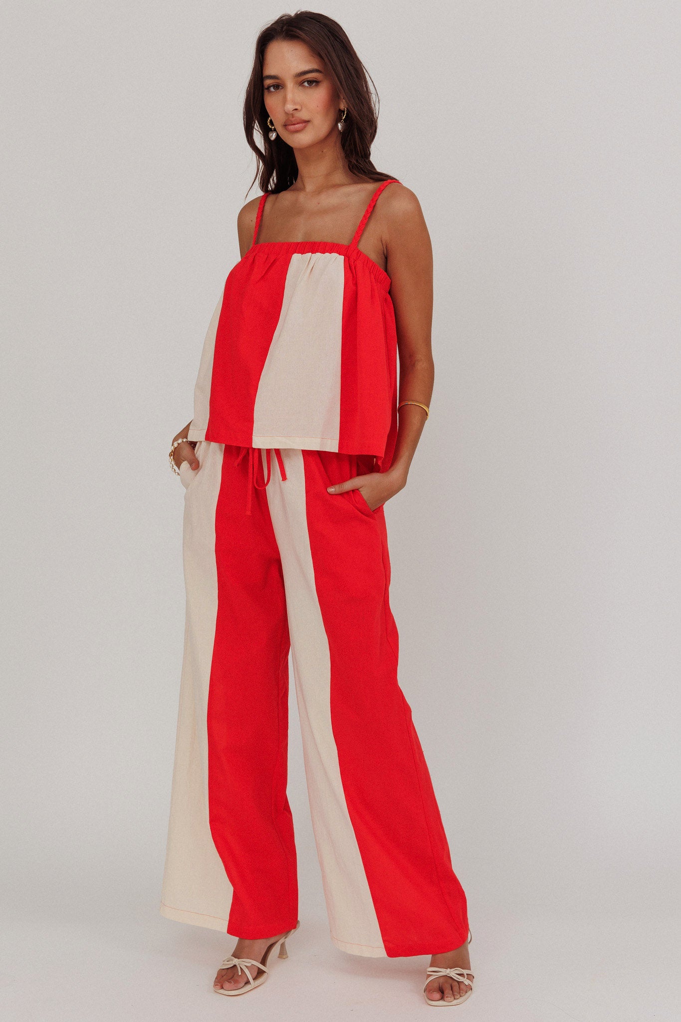 Dream Girl Contrast Wide Leg Pant Tomato Red by Selfie Leslie Australia